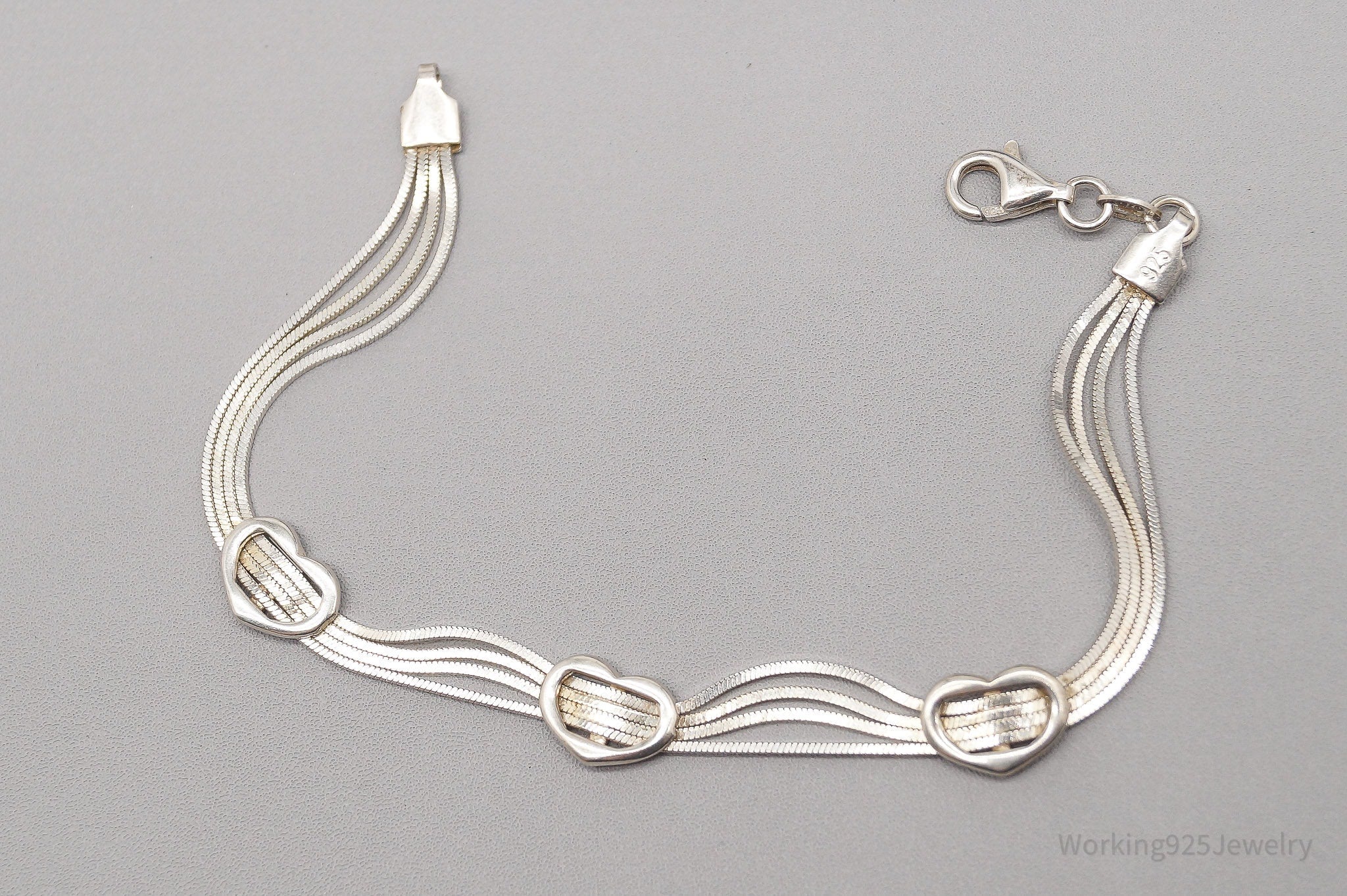 Vintage Hearts Sterling Silver Bracelet 7 3/8"