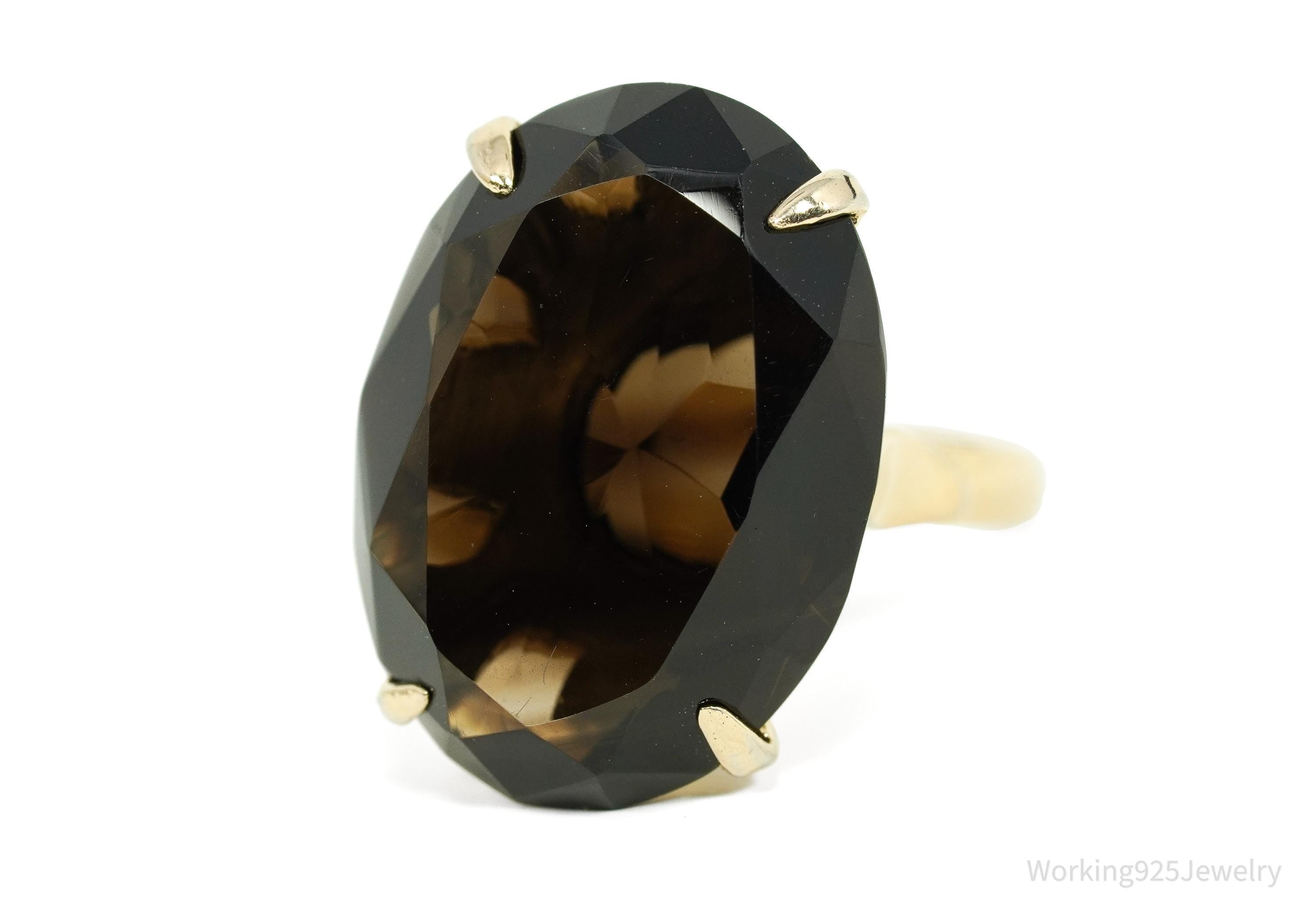 Antique Large Smoky Topaz Gold & Silver Ring - Size 7