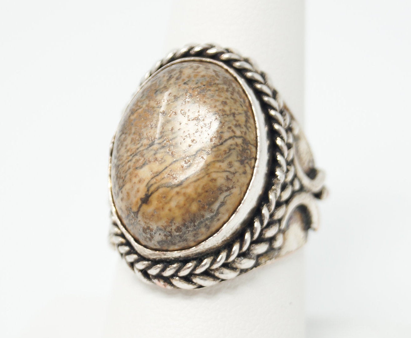 Vintage Southwestern Large Sand Jasper Sterling Silver Ring Size 8