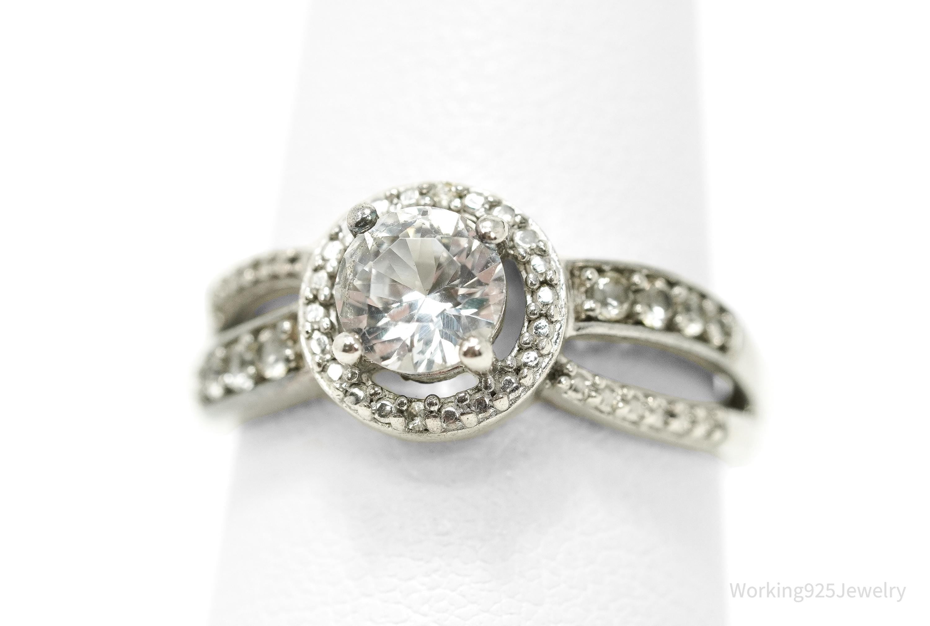 Vintage Cubic Zirconia Sterling Silver Ring - Size 7