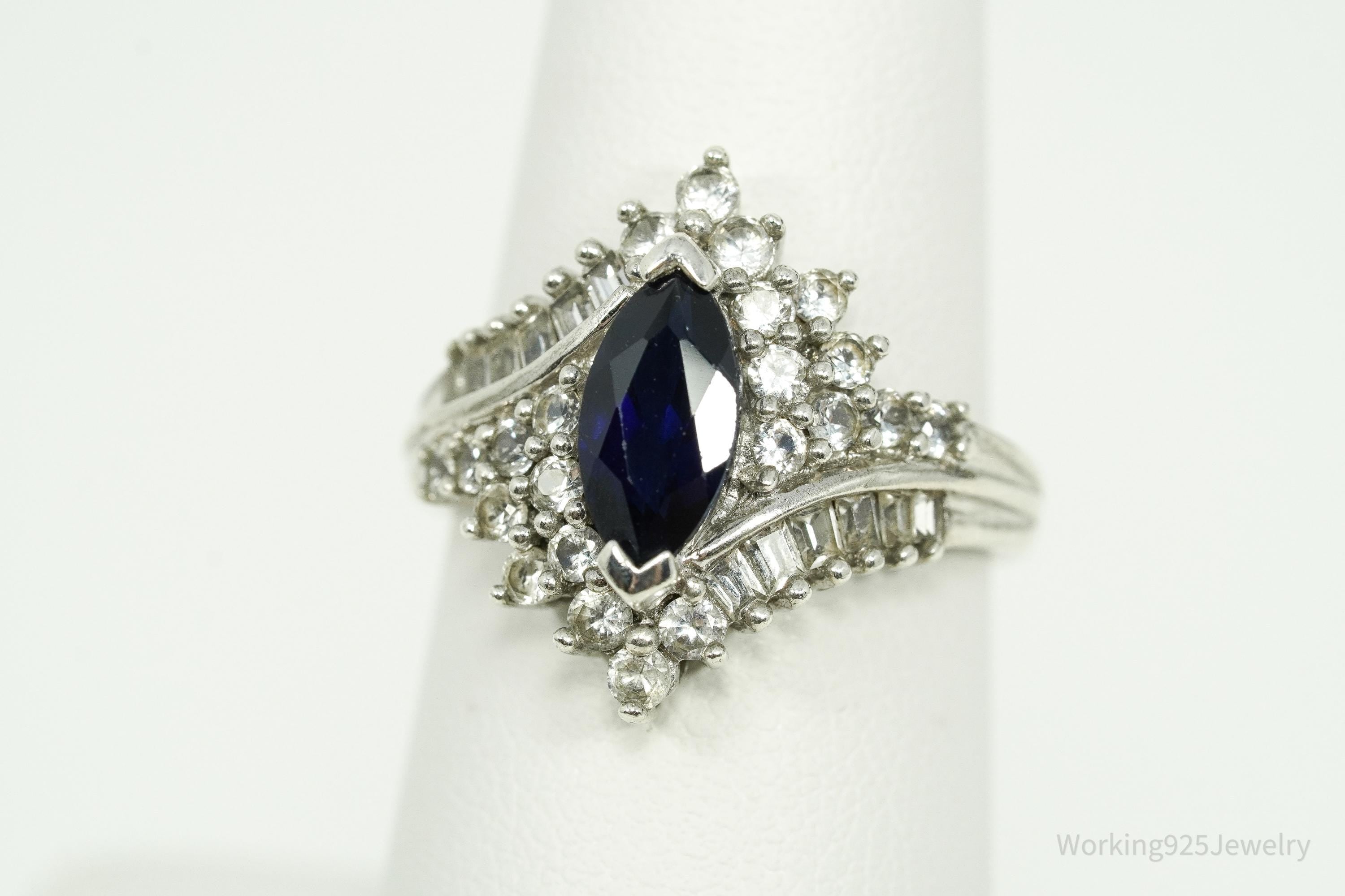 Vintage Hamilton Jewelers Blue & White Sapphire Sterling Silver Ring - Size 7