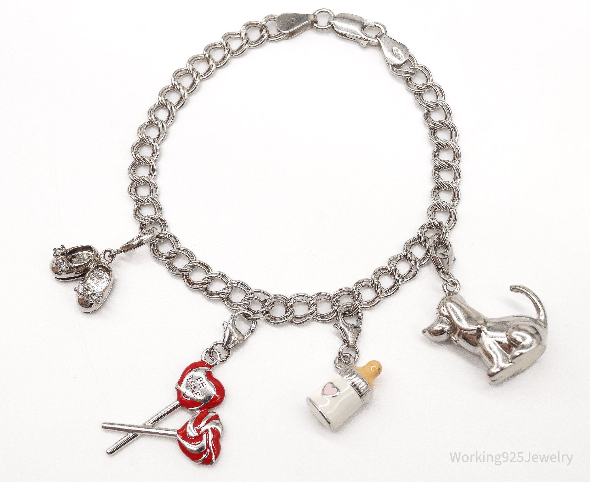 Antique Vintage Charms Sterling Silver Charm Bracelet