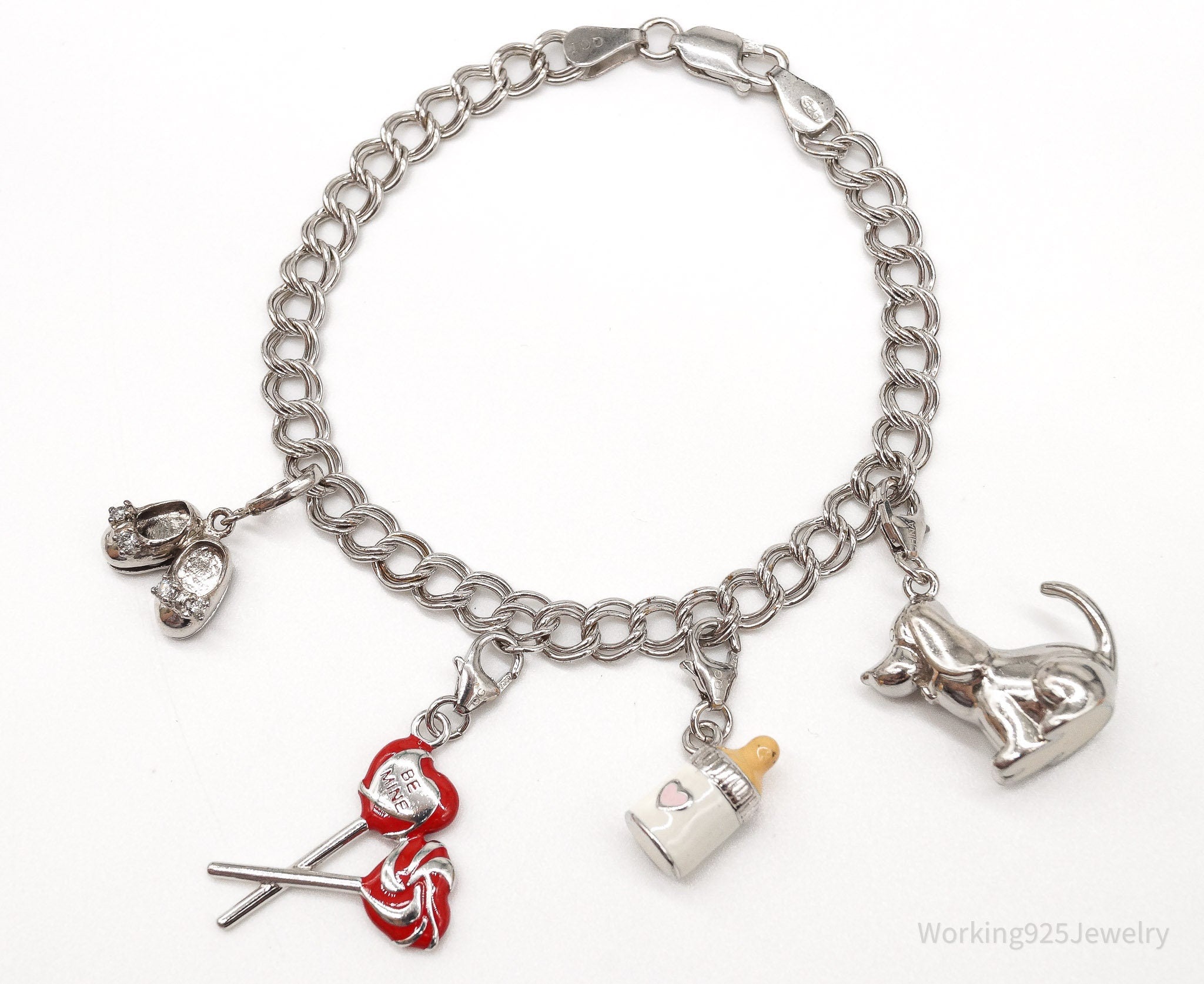 Vintage Family Life & Love Diamond Booties Charm Sterling Silver Charm Bracelet