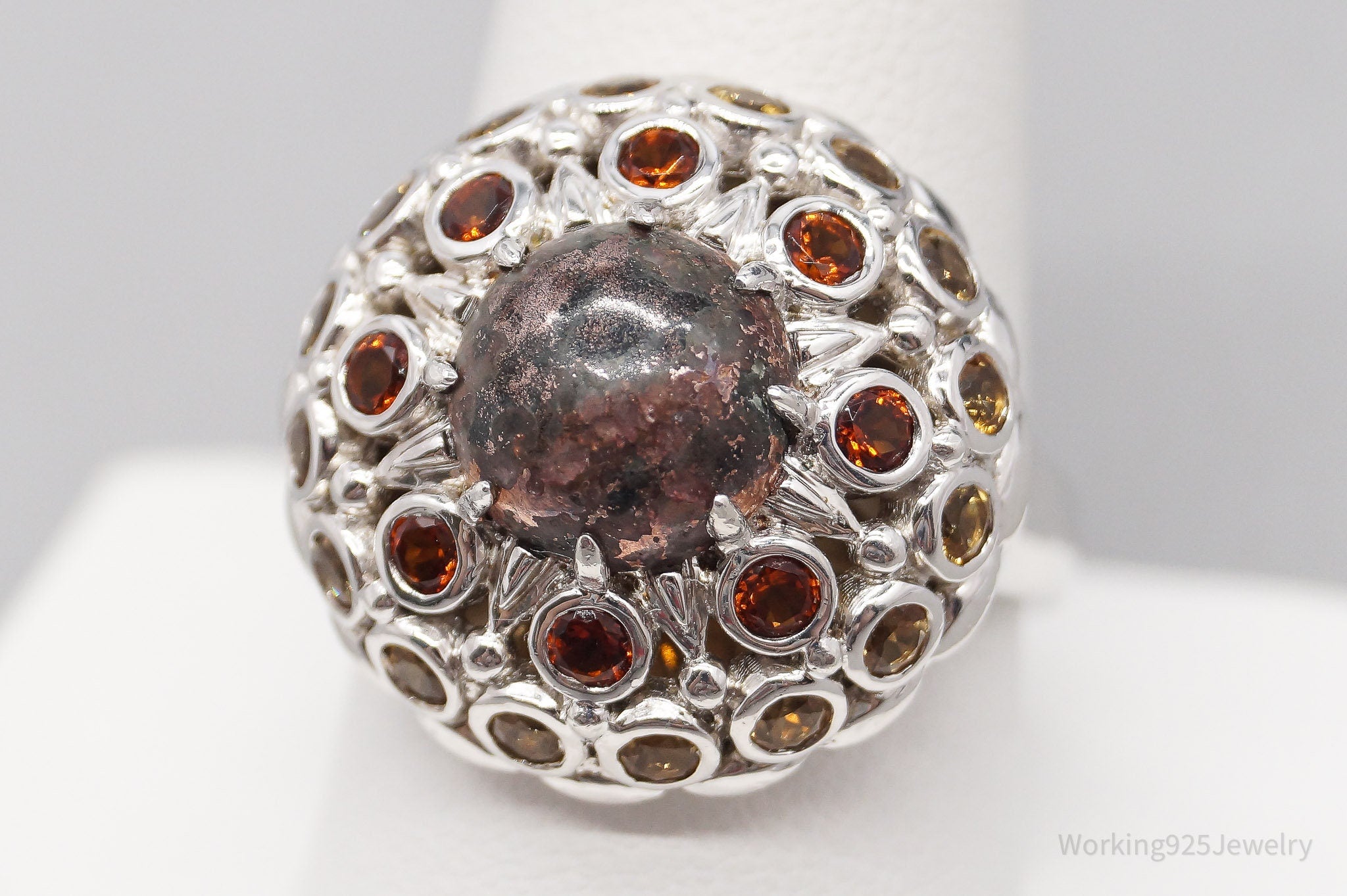 Vintage Copper Color Stone & Citrine Sterling Silver Ring - Size 10