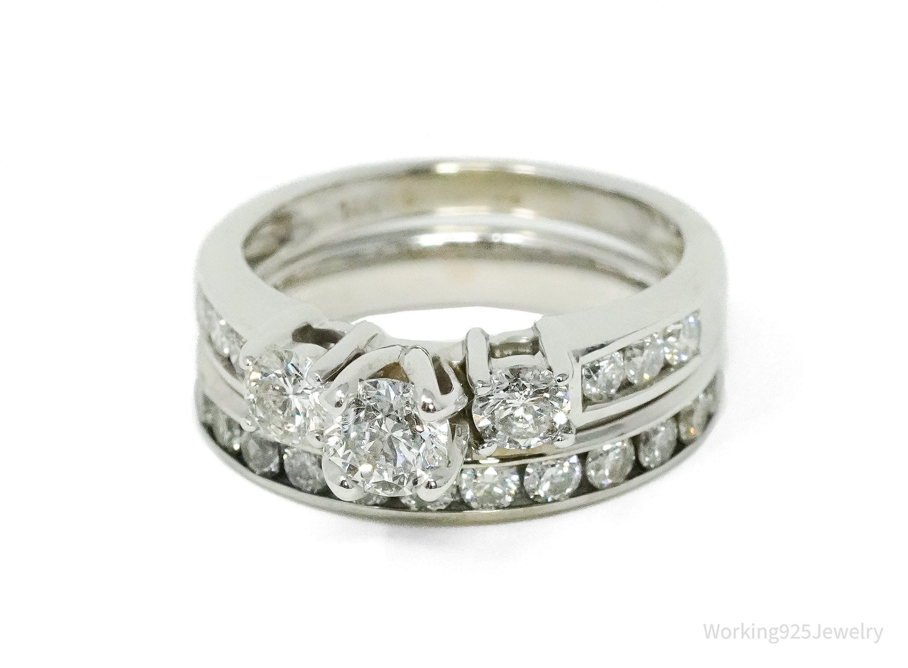 Diamonds & 18K White Gold Wedding Set Ring - Size 5.5