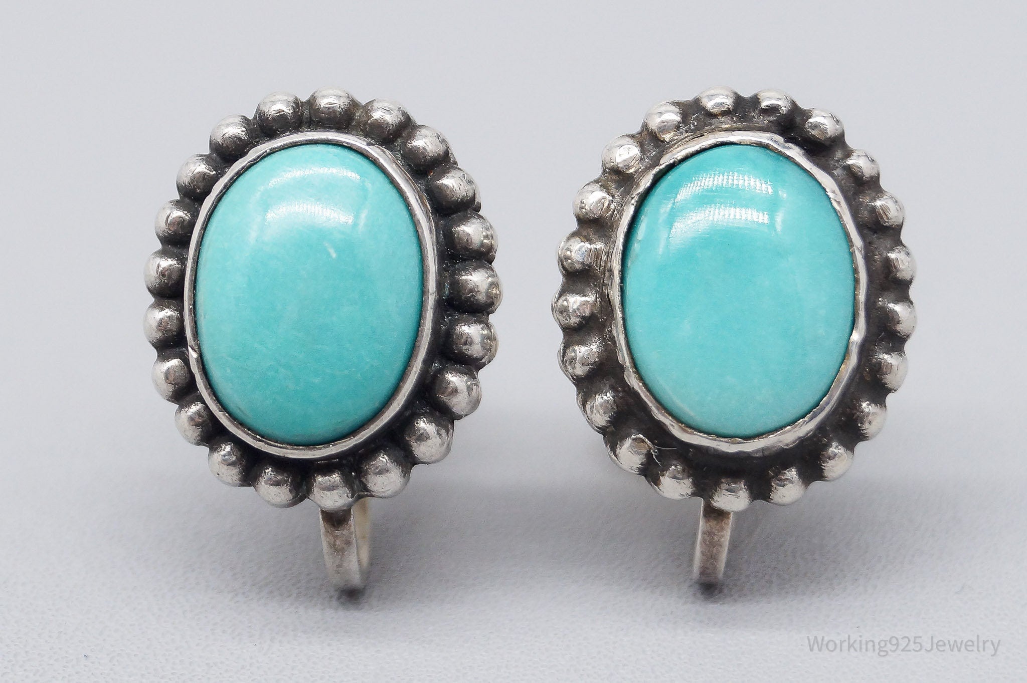 Vintage Native Blue Turquoise Sterling Silver Screw Back Earrings