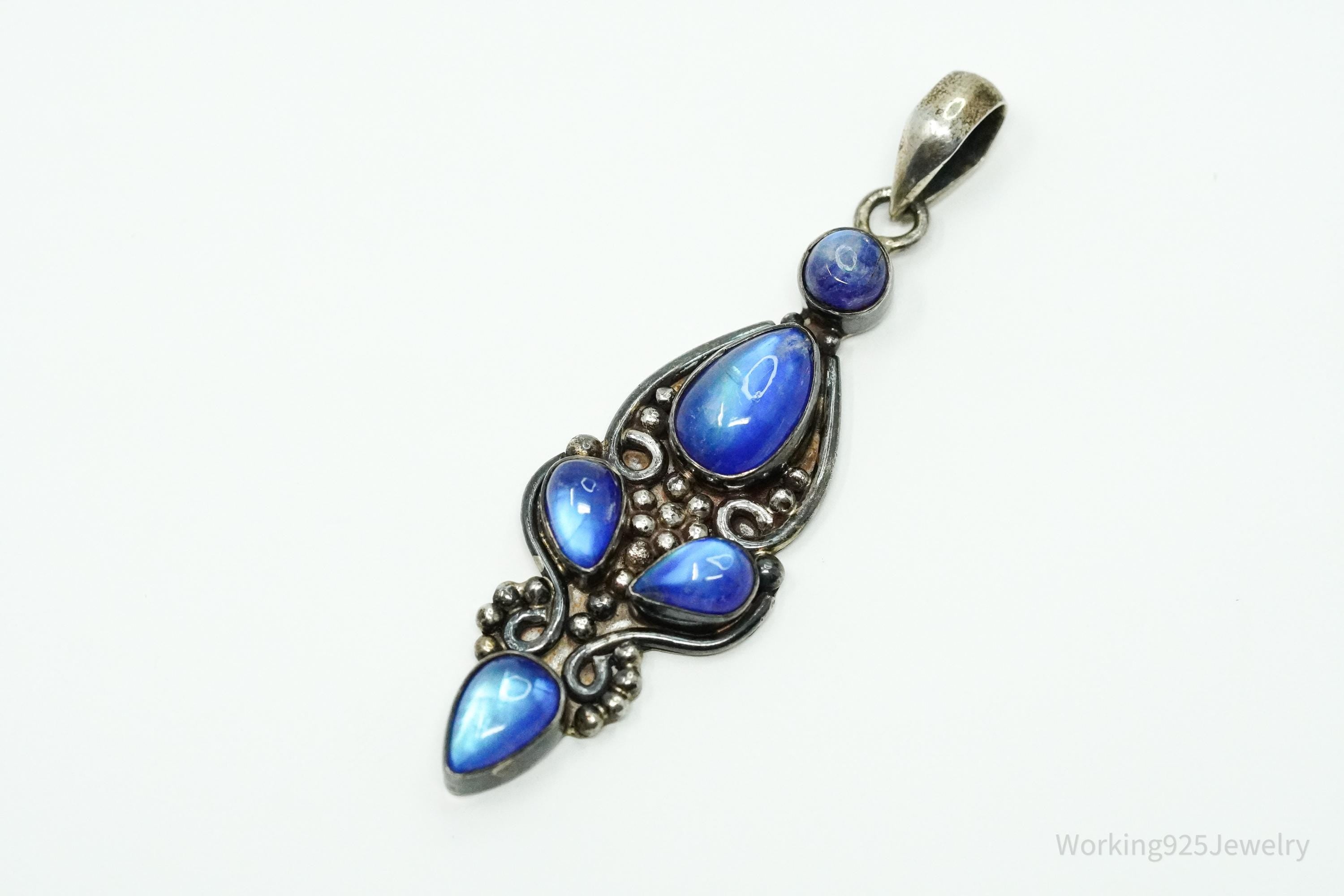Vintage Blue Moonstone Sterling Silver Necklace Pendant