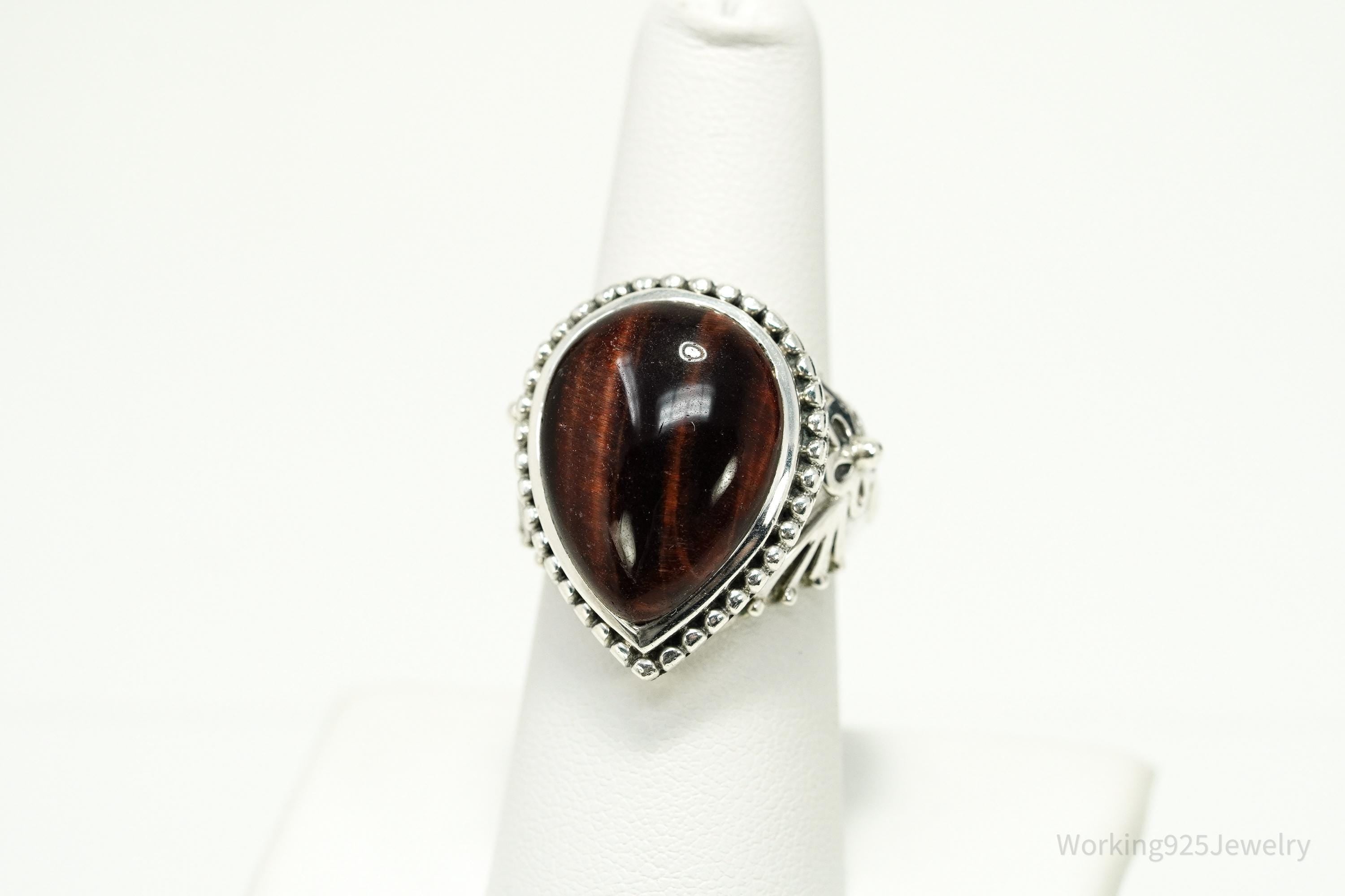 Vintage Doug Paulus Red Tigers Eye Western Style Sterling Silver Ring - Size 7.25
