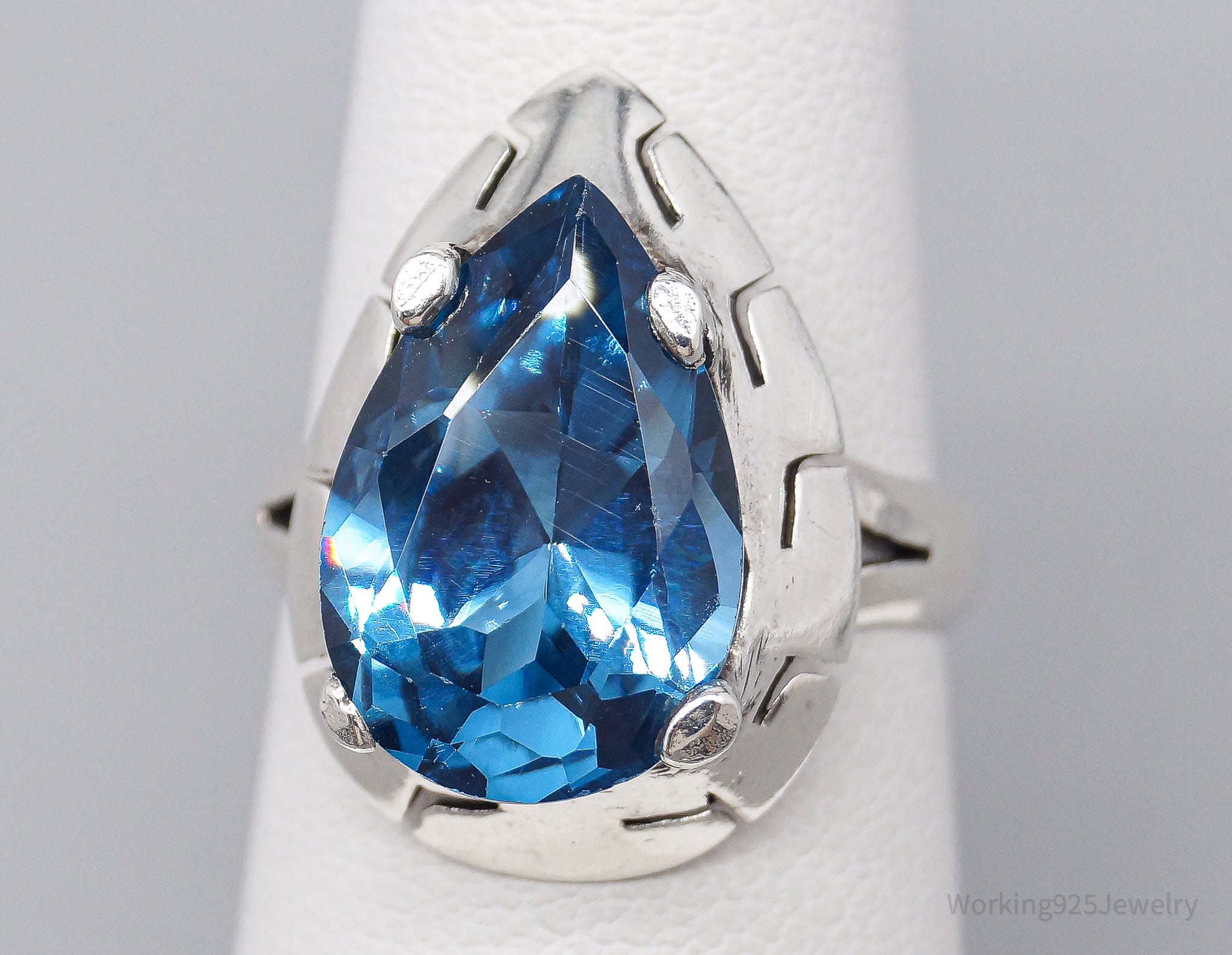 Vintage Large London Blue Topaz Sterling Silver Ring - Size 5.75