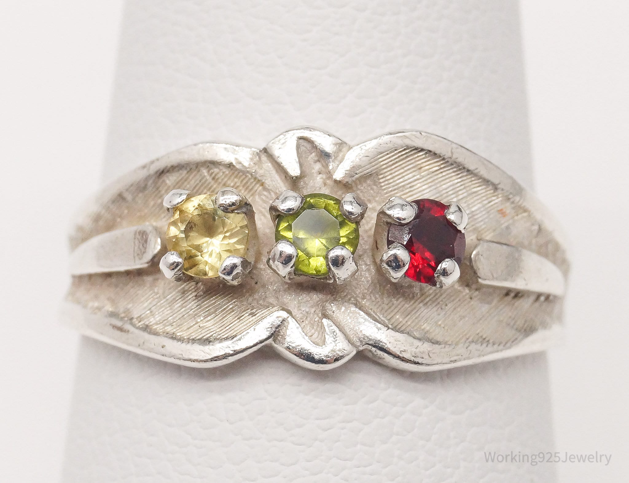 Vintage Art Deco Multi Color Sapphire Sterling Silver Ring - Size 7.25