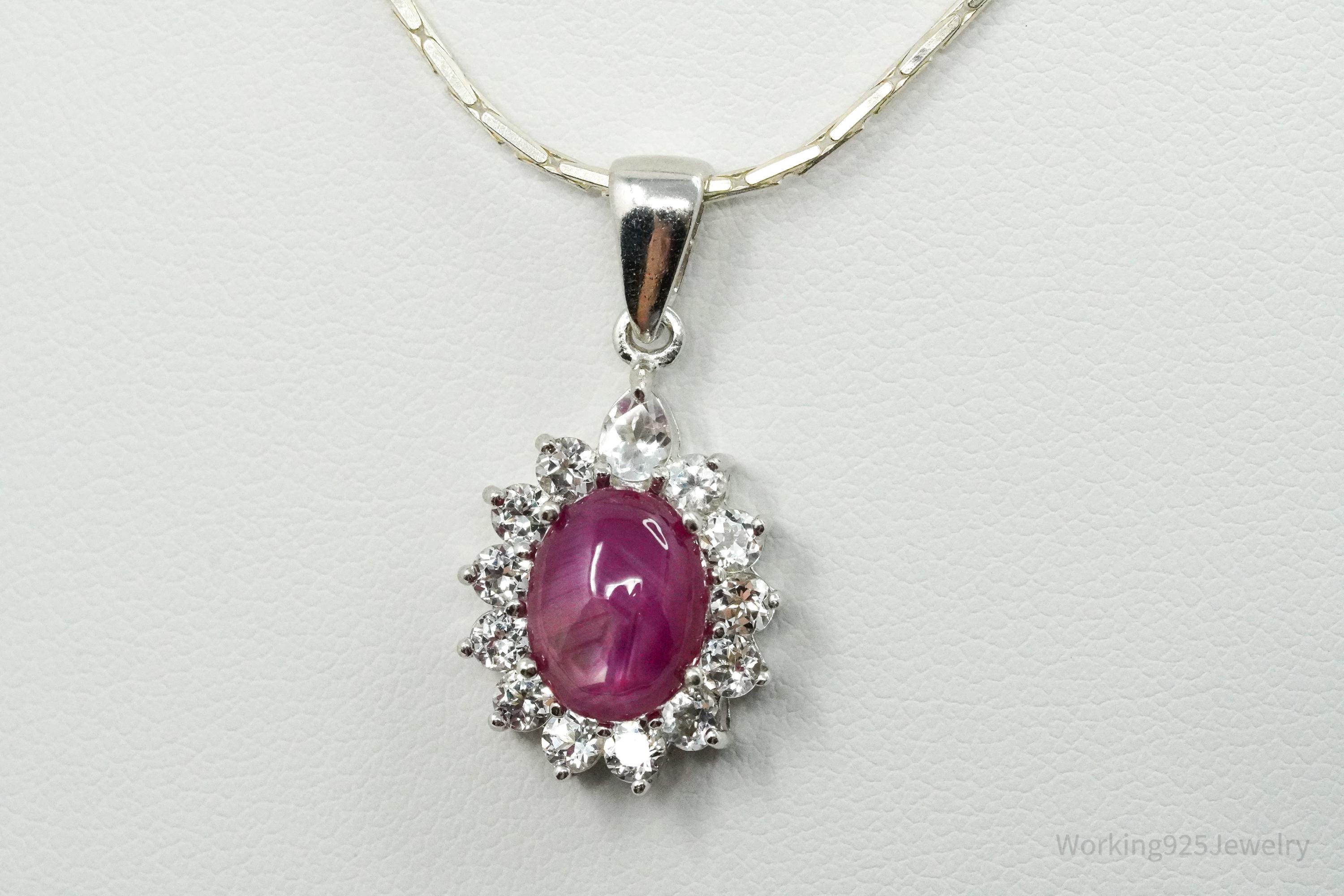TGGC Ruby & White Sapphire Sterling Silver Necklace 18"