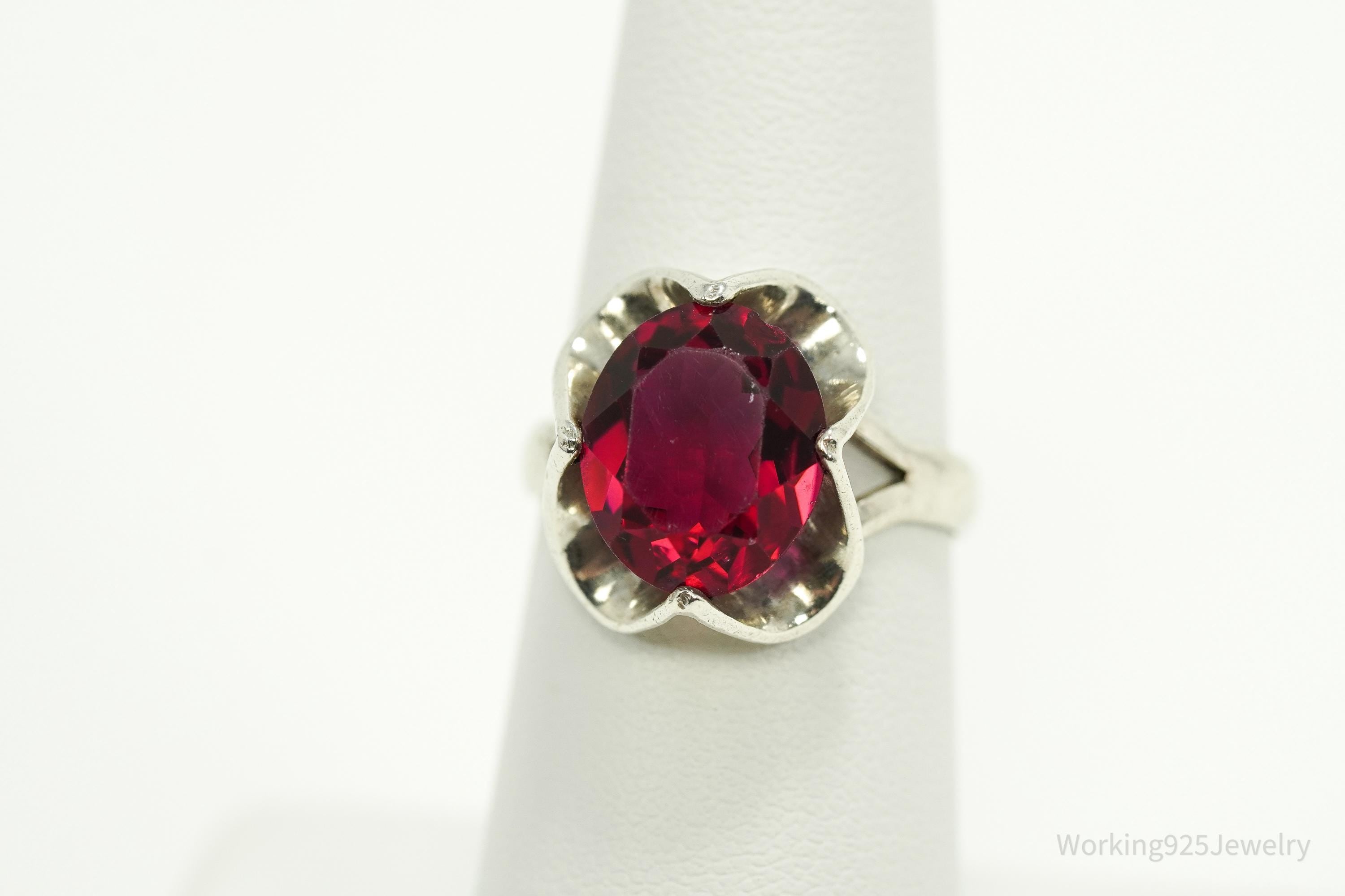 Vintage Art Glass Sterling Silver Ring - Size 6.75