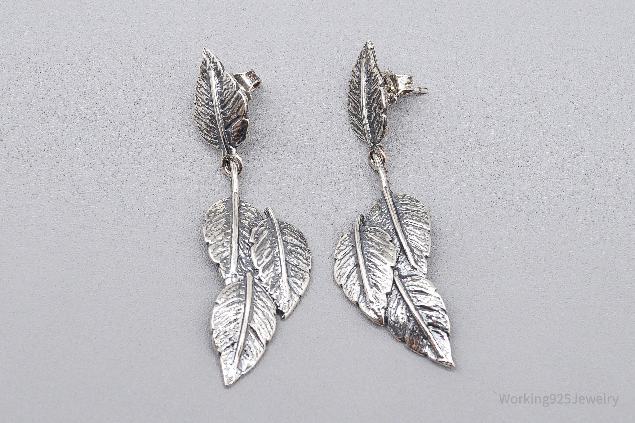 Vintage Israel Designer Leaves Sterling Silver Earrings
