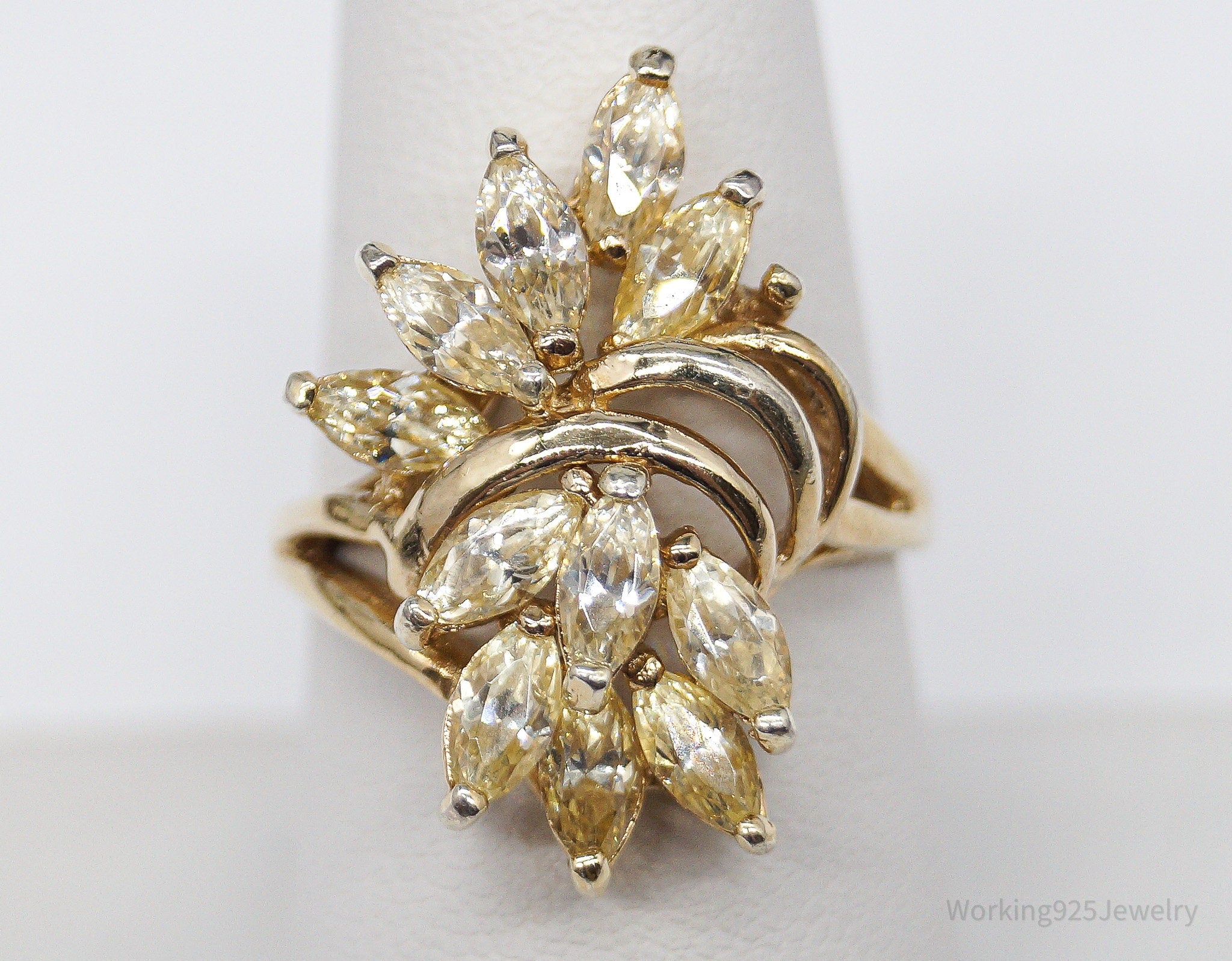 Vintage PAJ Yellow Cubic Zirconia Gold Vermeil Sterling Silver Ring Size 8.25