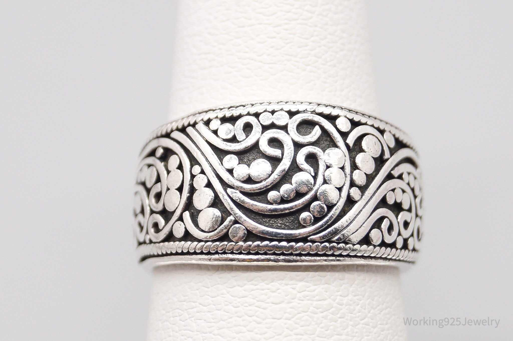 Vintage Ornate Sterling Silver Band Ring - Size 6