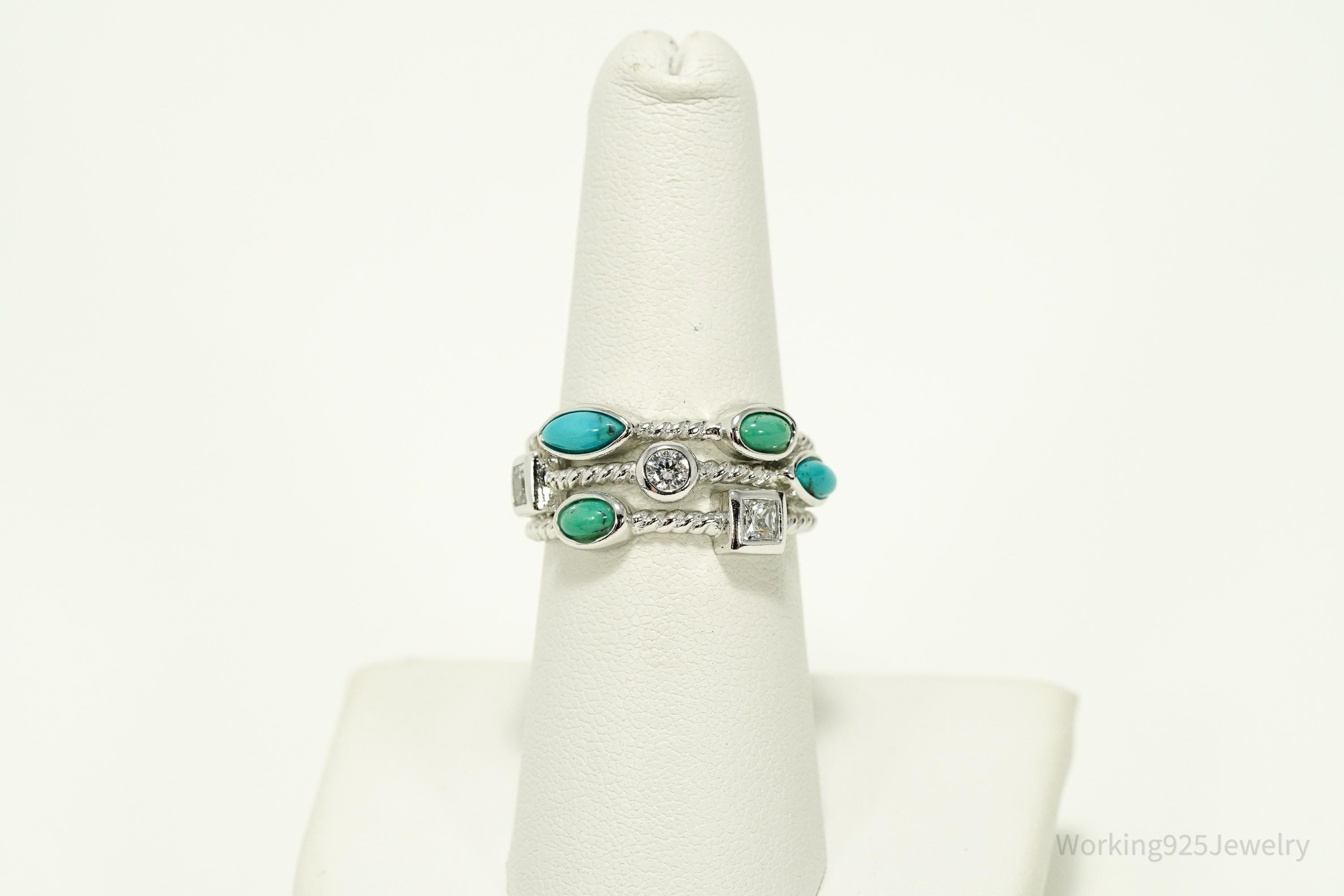 Vintage JOSEPH ESPOSITO ESPO Turquoise & Cubic Zirconia Sterling Silver Ring - Size 7
