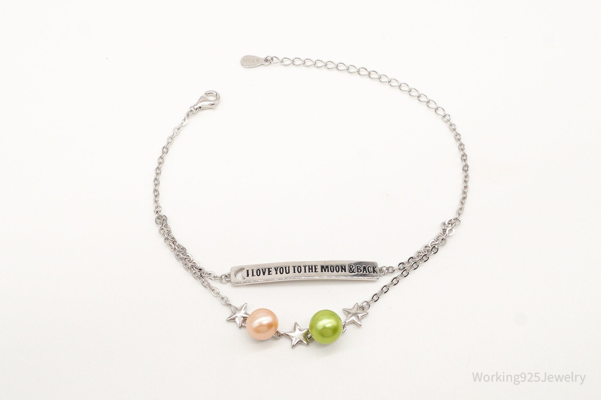Designer "I love you to the moon & Back" Pearl Sterling Silver Bracelet