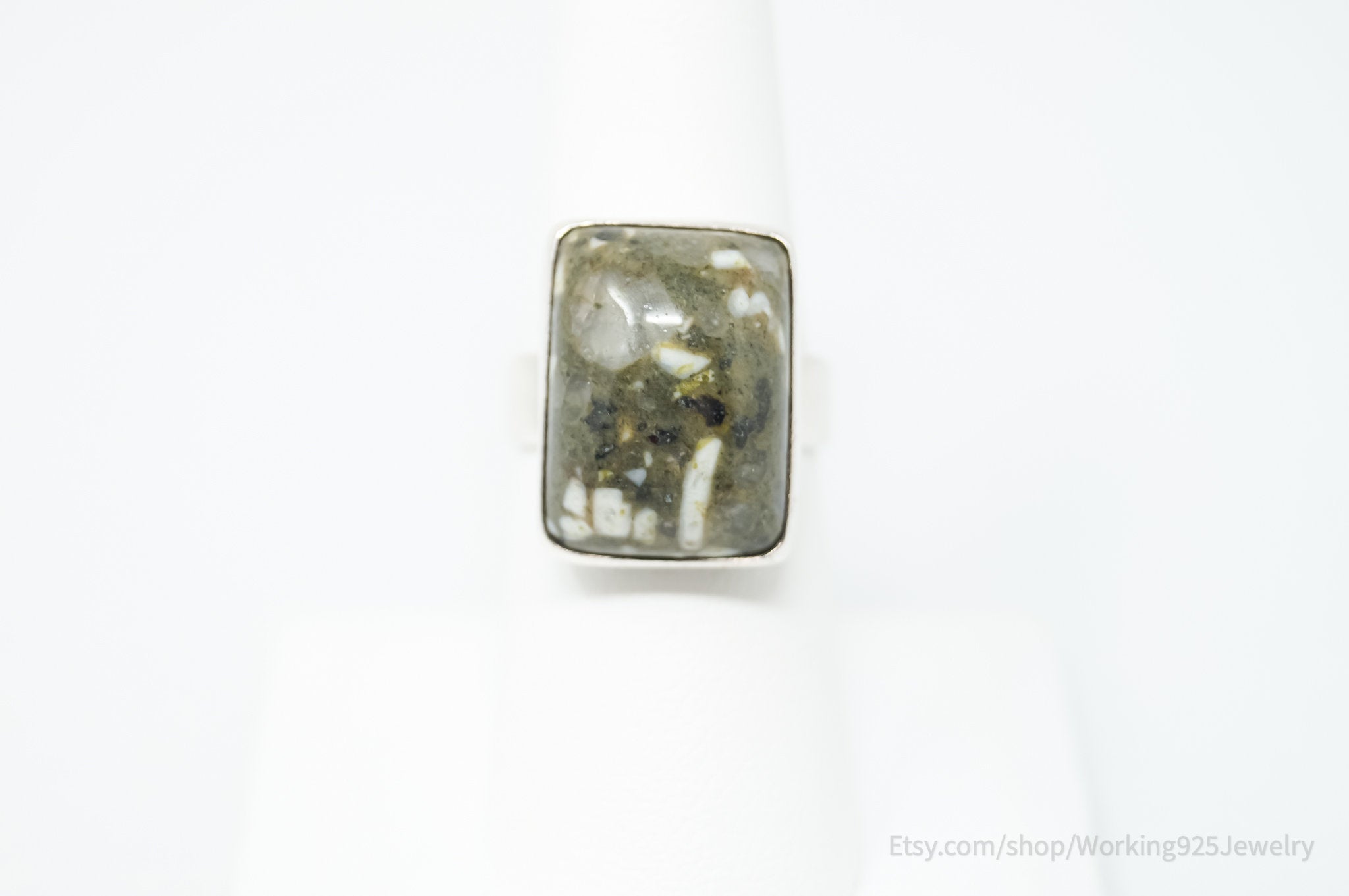 Vintage Southwest Green Jasper Sterling Silver Ring Size 7