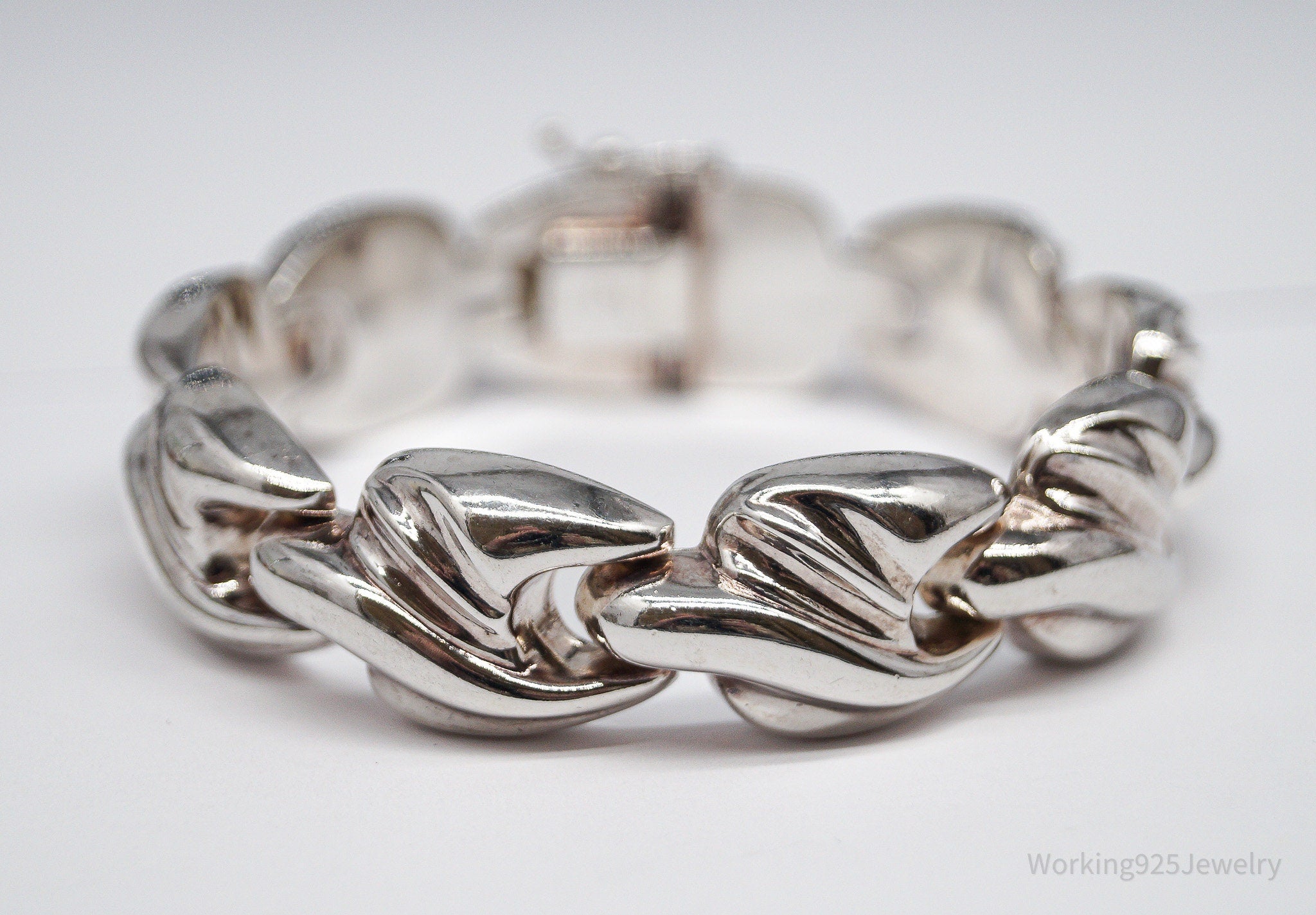 Vintage Italy Designer Puffy Fancy Link Sterling Silver Bracelet - 7 3/8"