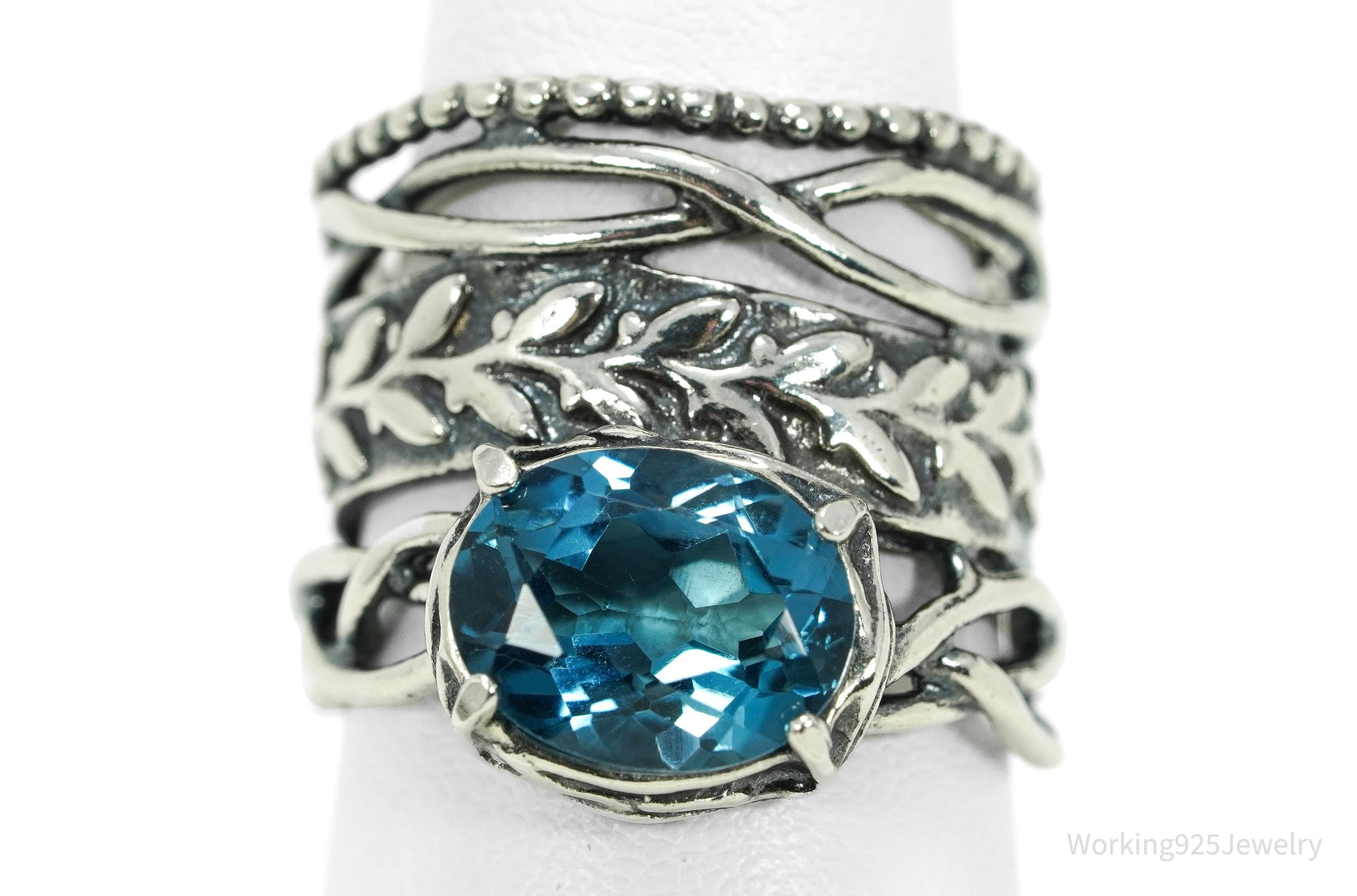 Vintage Israel Designer Paz PZ Blue Topaz Sterling Silver Ring - Size 6.25