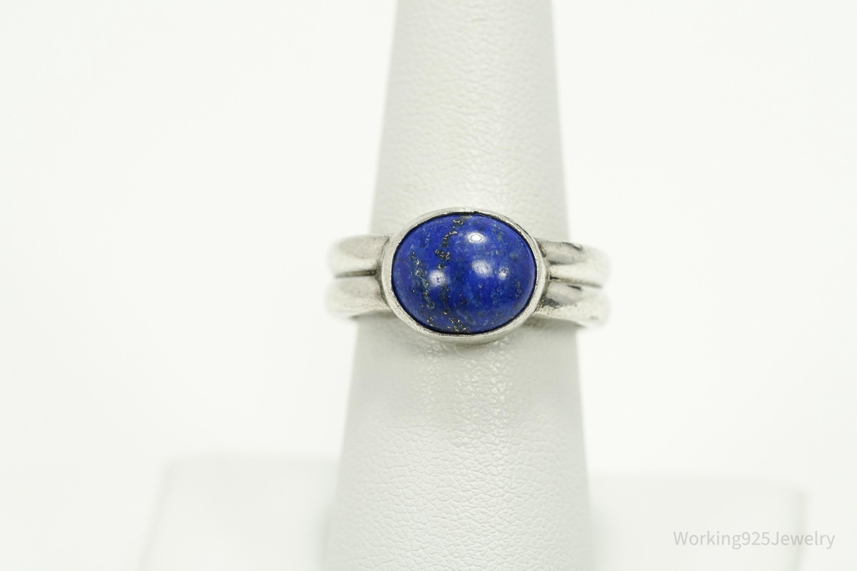 Vintage Early Mexico Designer Carsi Lapis Lazuli Sterling Silver Ring Size 8