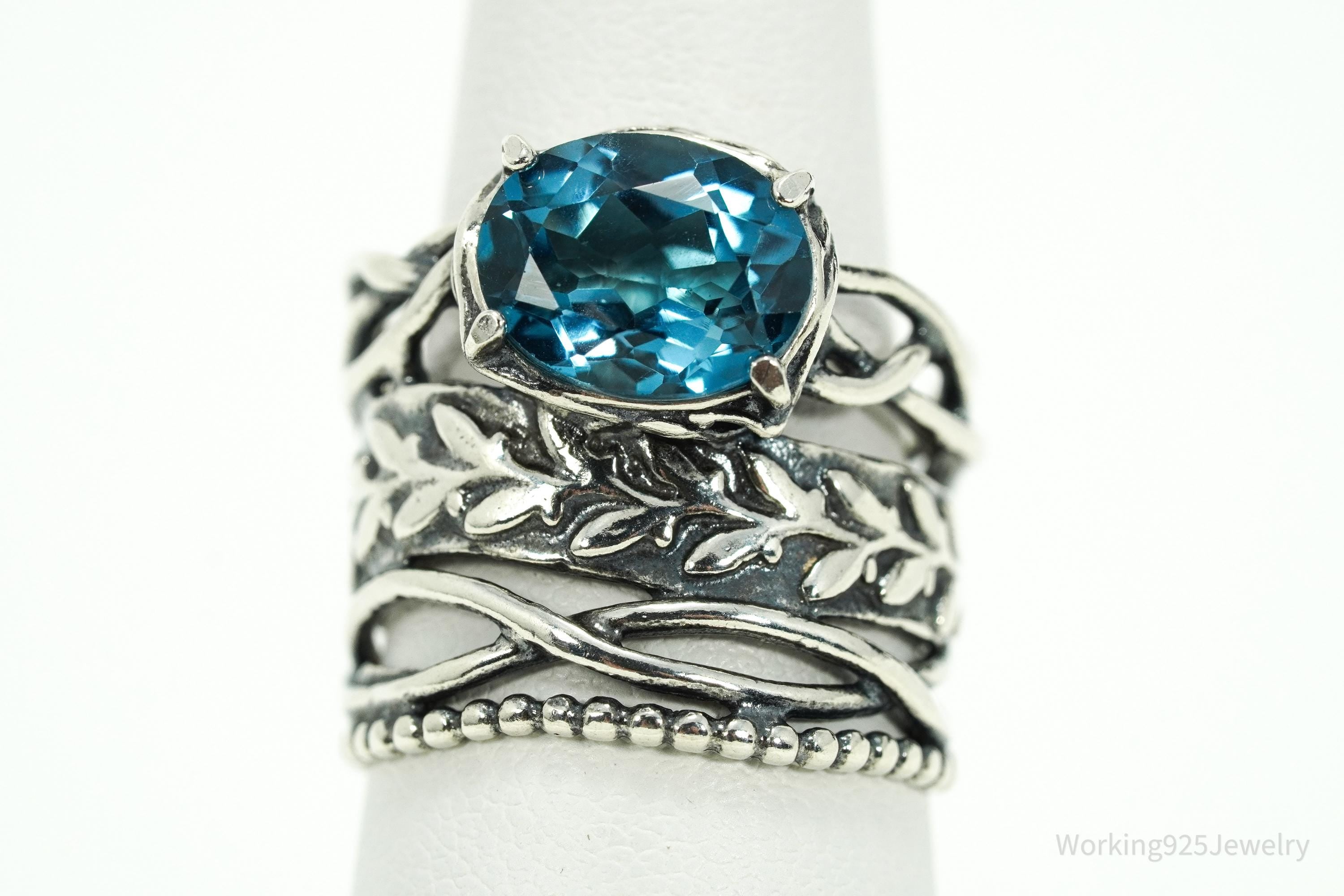 Vintage Israel Designer Paz PZ Blue Topaz Sterling Silver Ring - Size 6.25