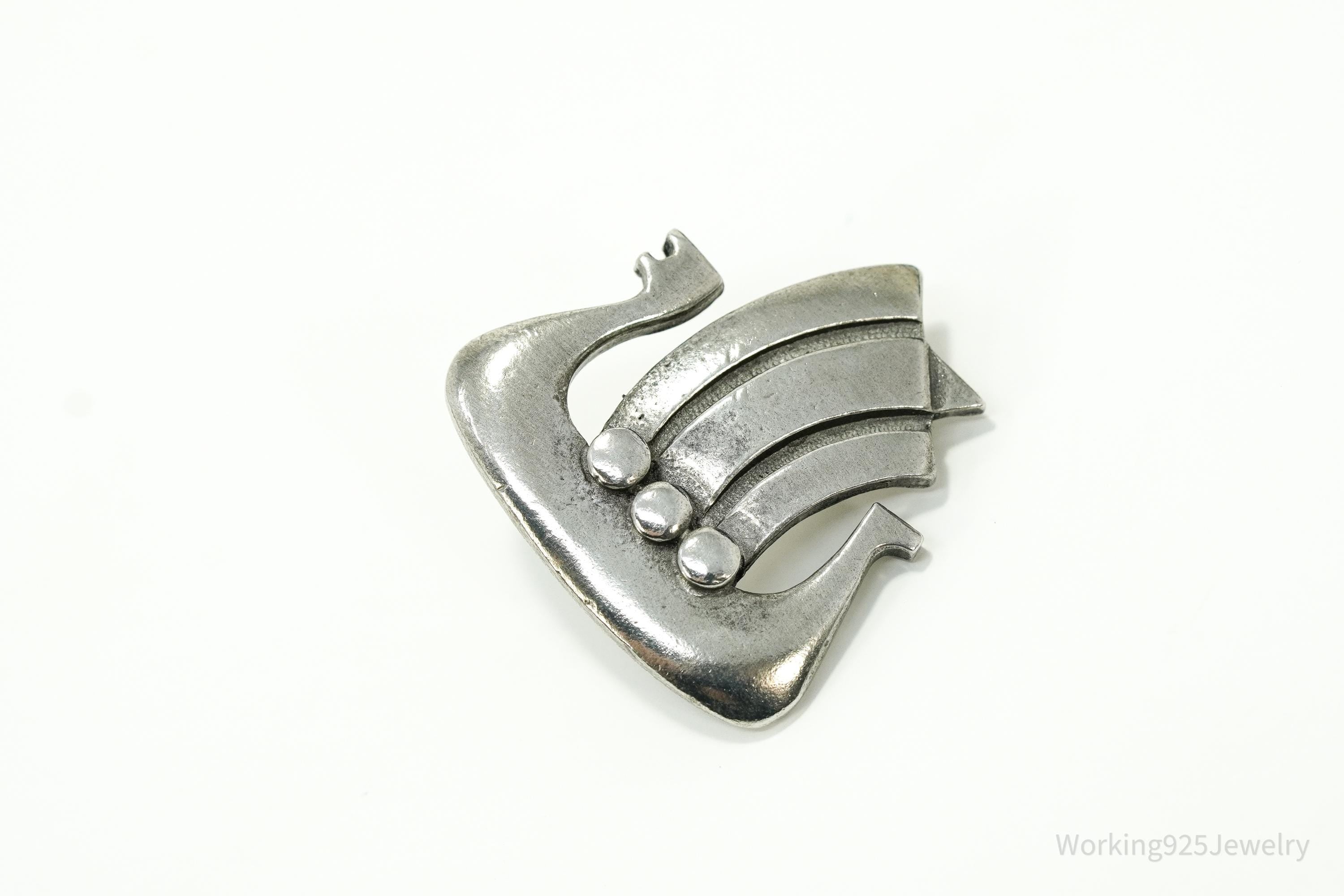 Vintage 1960s Swedish Modernist R. Tennesmed Pewter Viking Ship Brooch Pin