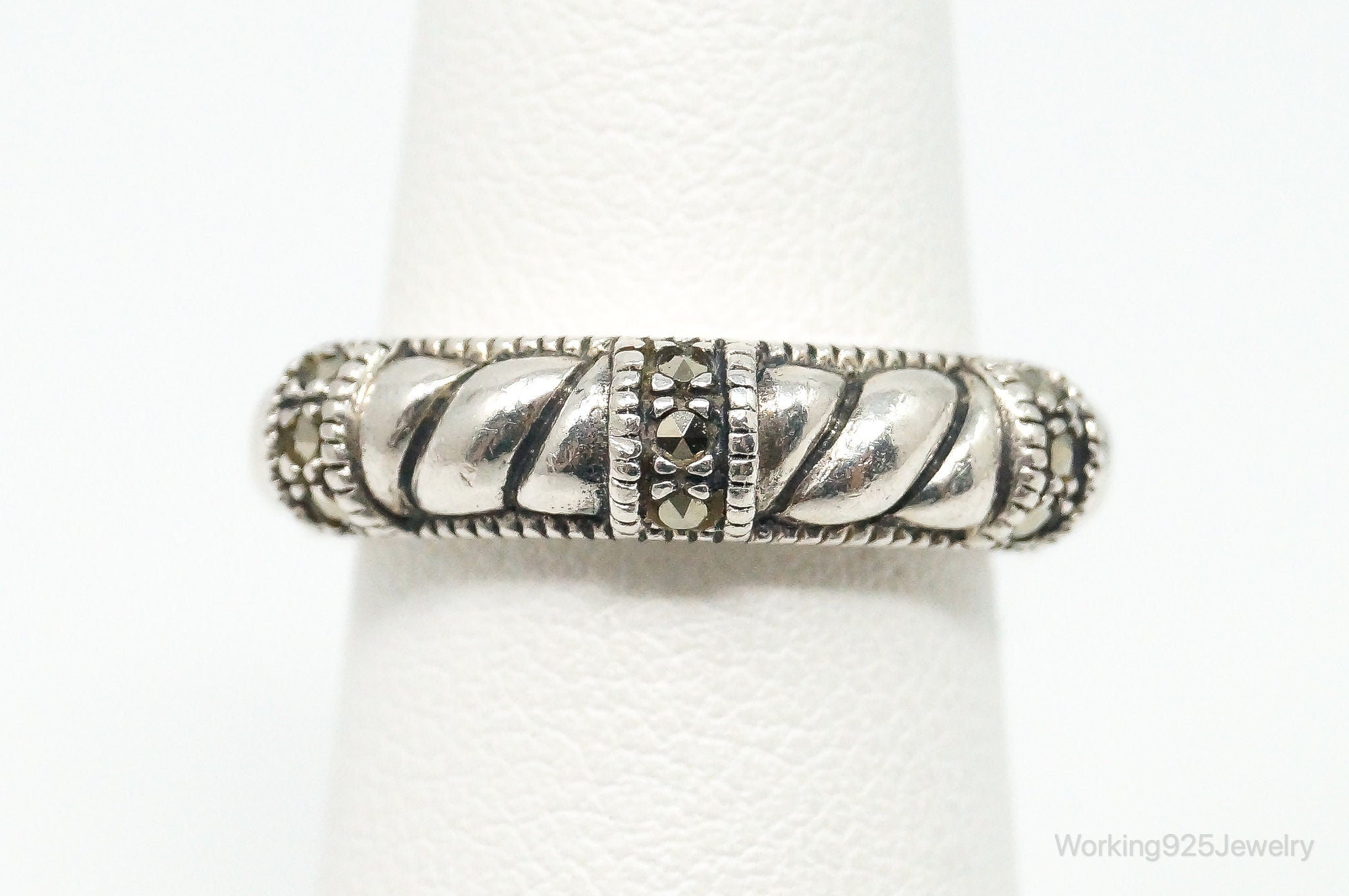 Vintage Judith Jack Marcasite Cable Sterling Silver Ring Size 4.75