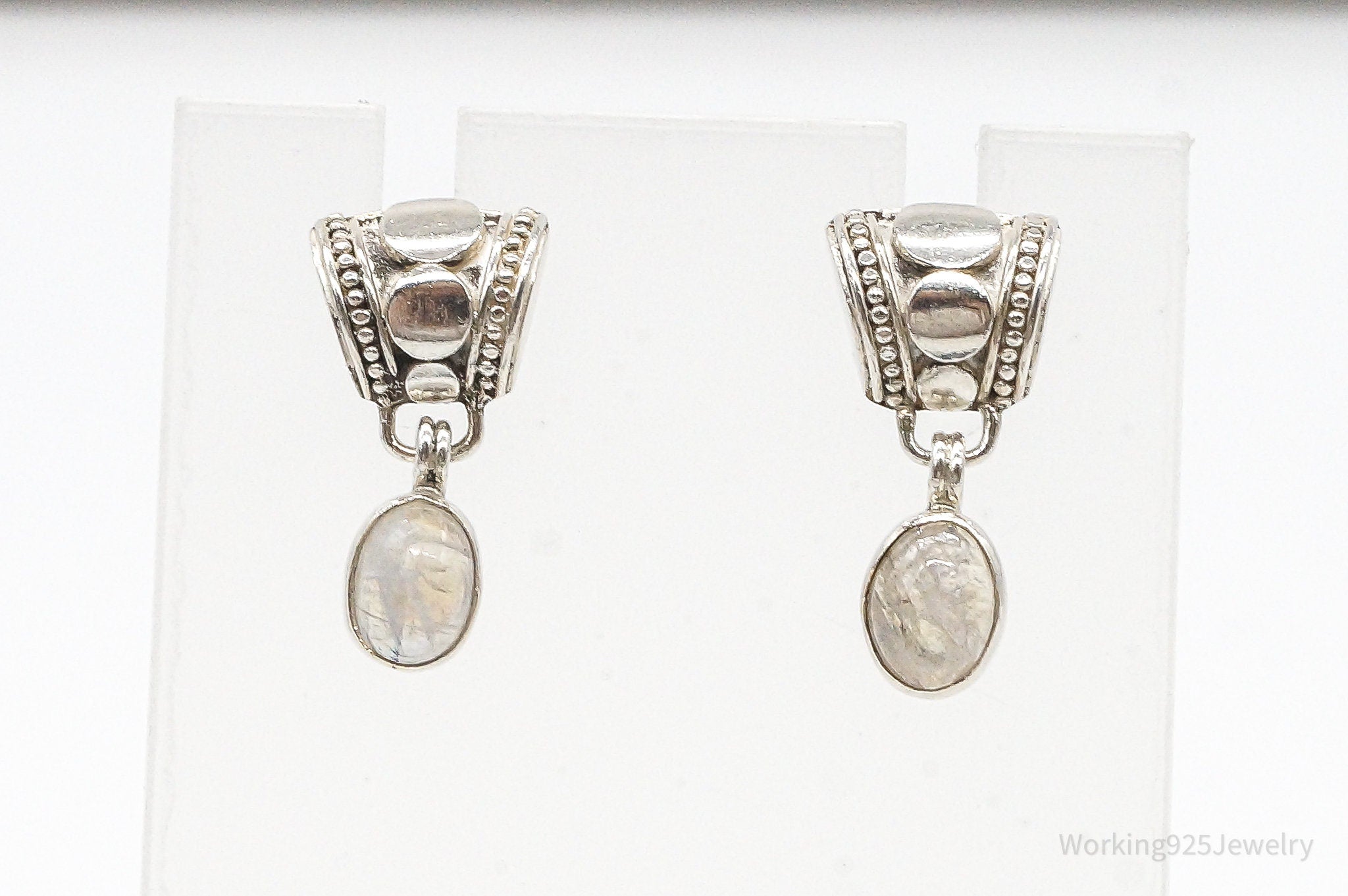 Vintage Moonstone Bali Style Sterling Silver Earrings