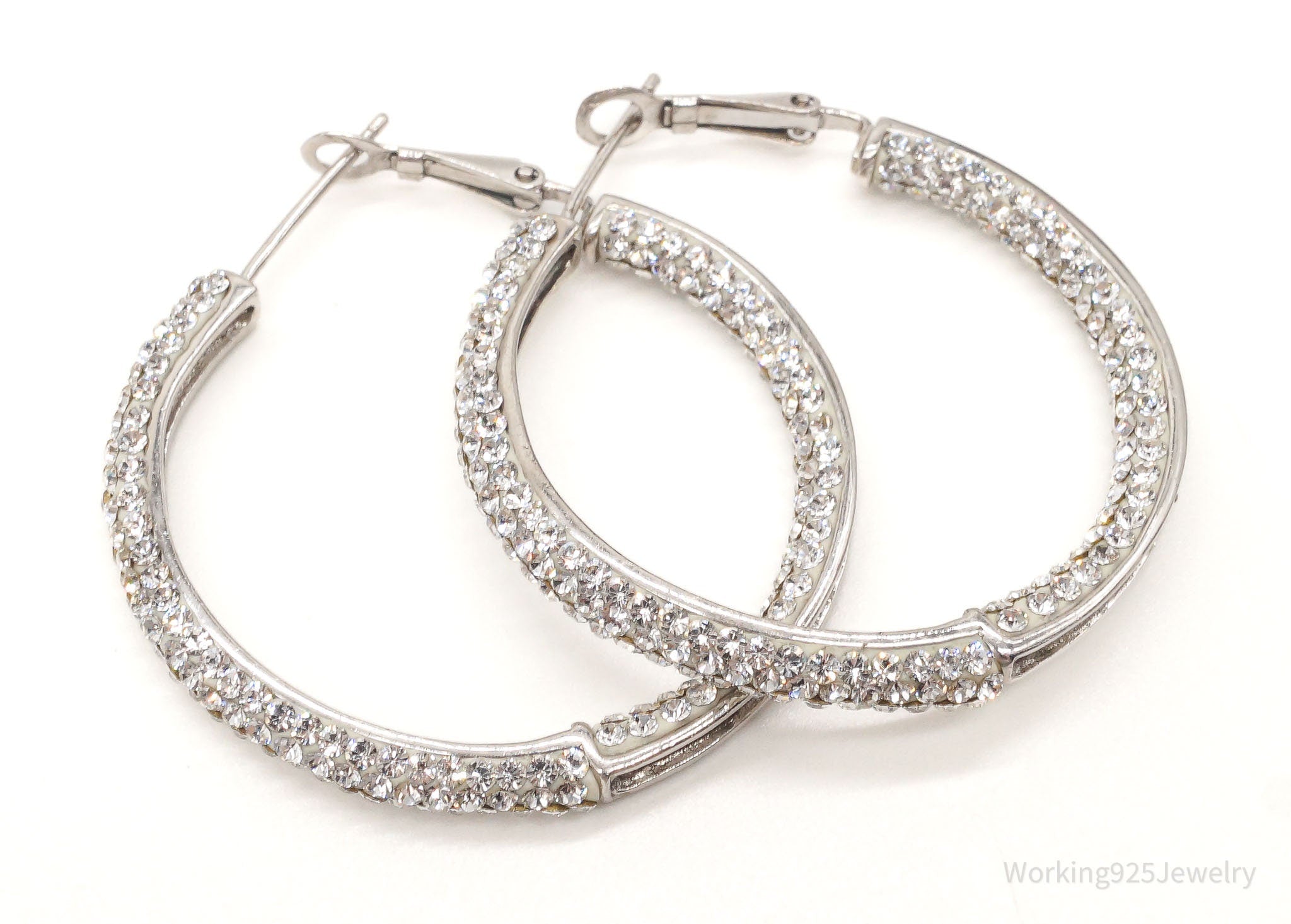 Vintage Swarovski Crystal Sterling Silver Hoop Earrings