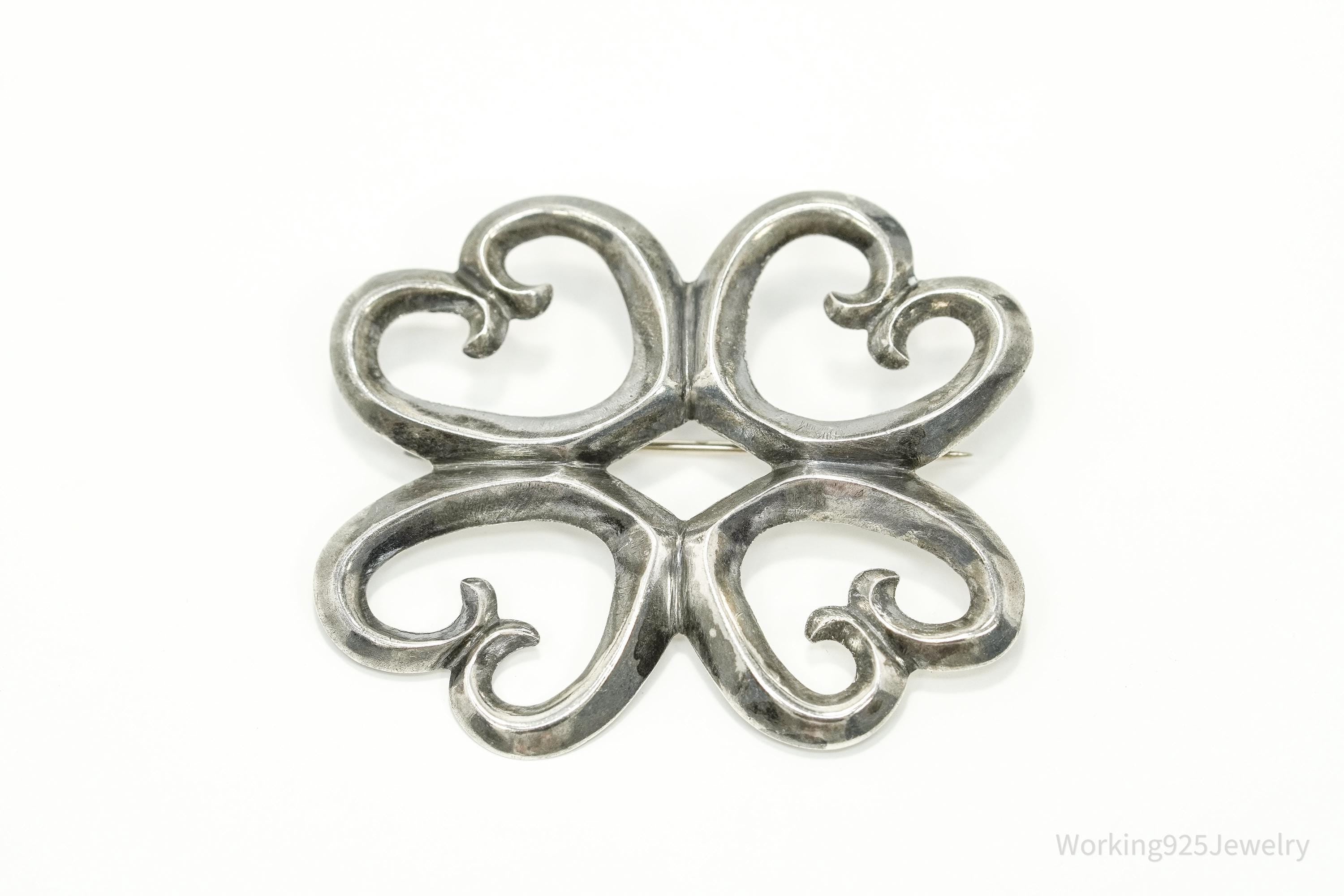 Large Vintage Native American Silver Brooch Pin 1 7/8"