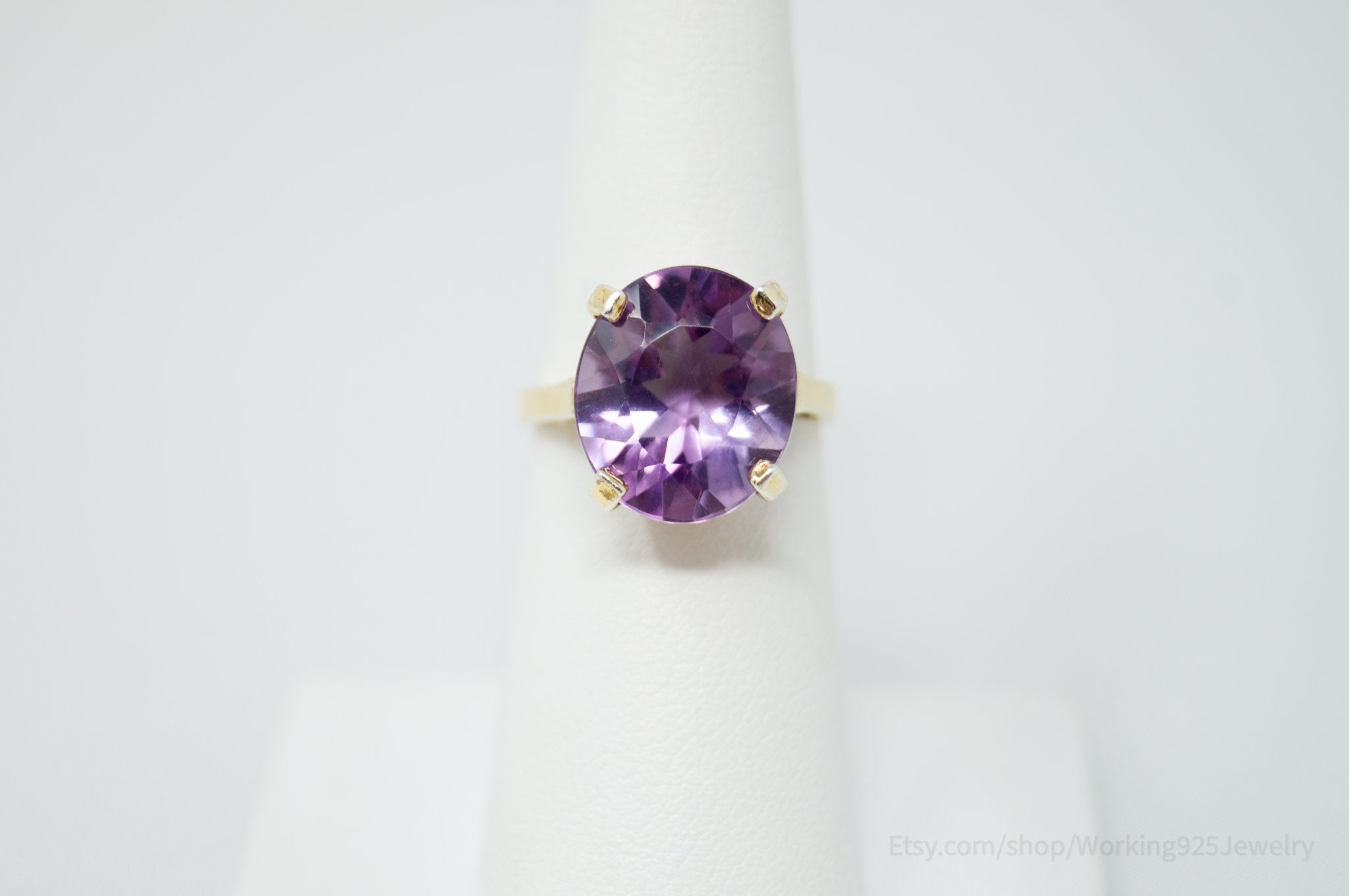 Vtg Art Deco Mid Century Style Amethyst Gold Wash Ring Sterling Silver - Size 6