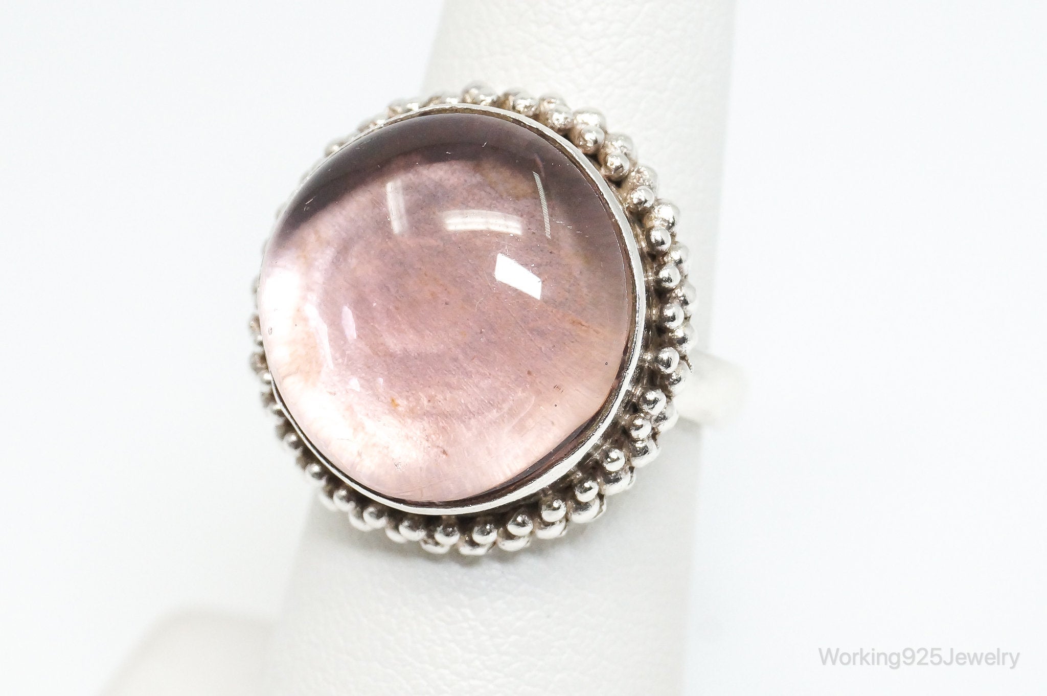 Vintage Large Purple Glass Modern Sterling Silver Ring - SZ 6