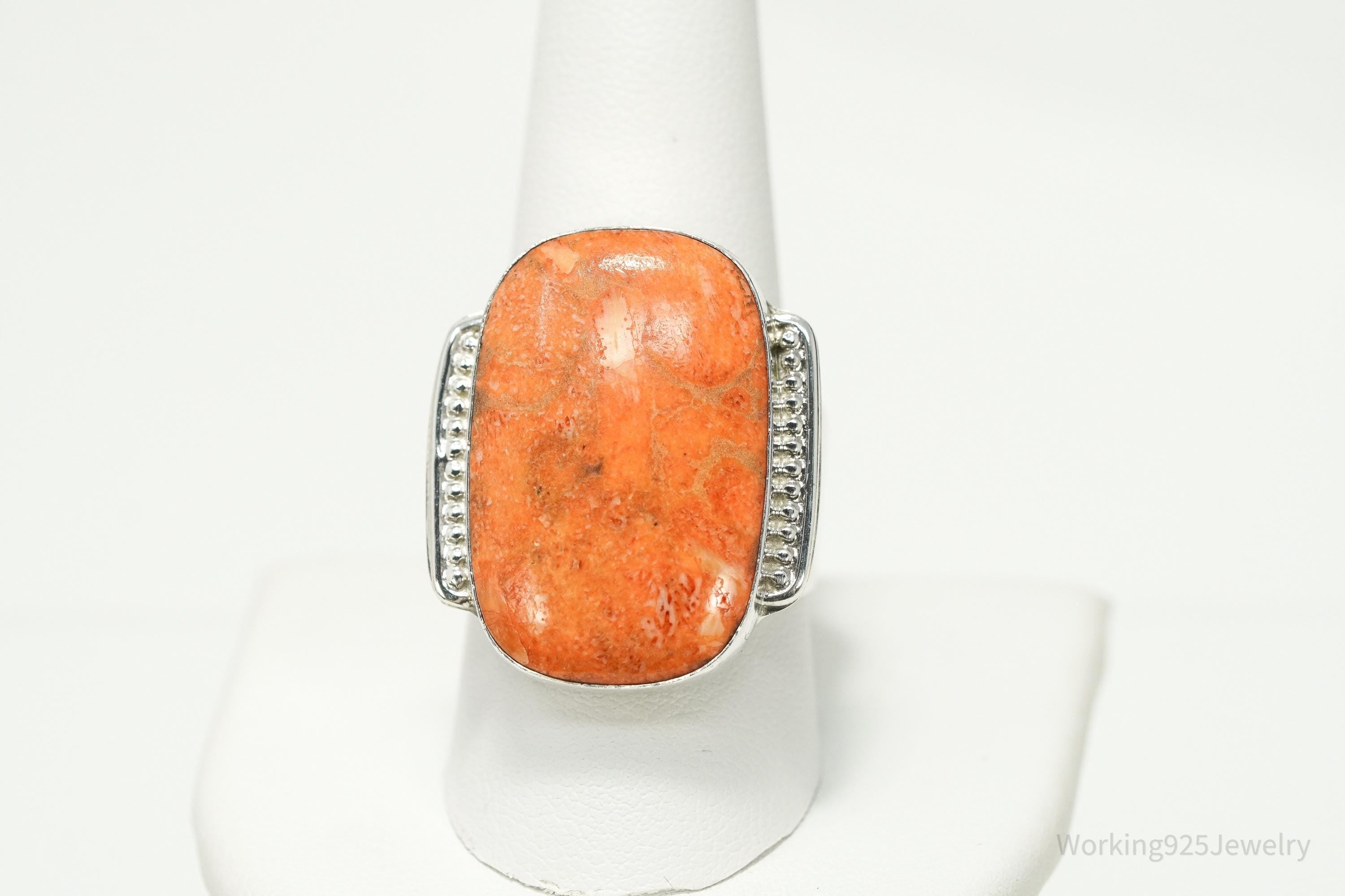 Vintage JAY KING Large Sponge Coral Sterling Silver Ring - Size 10