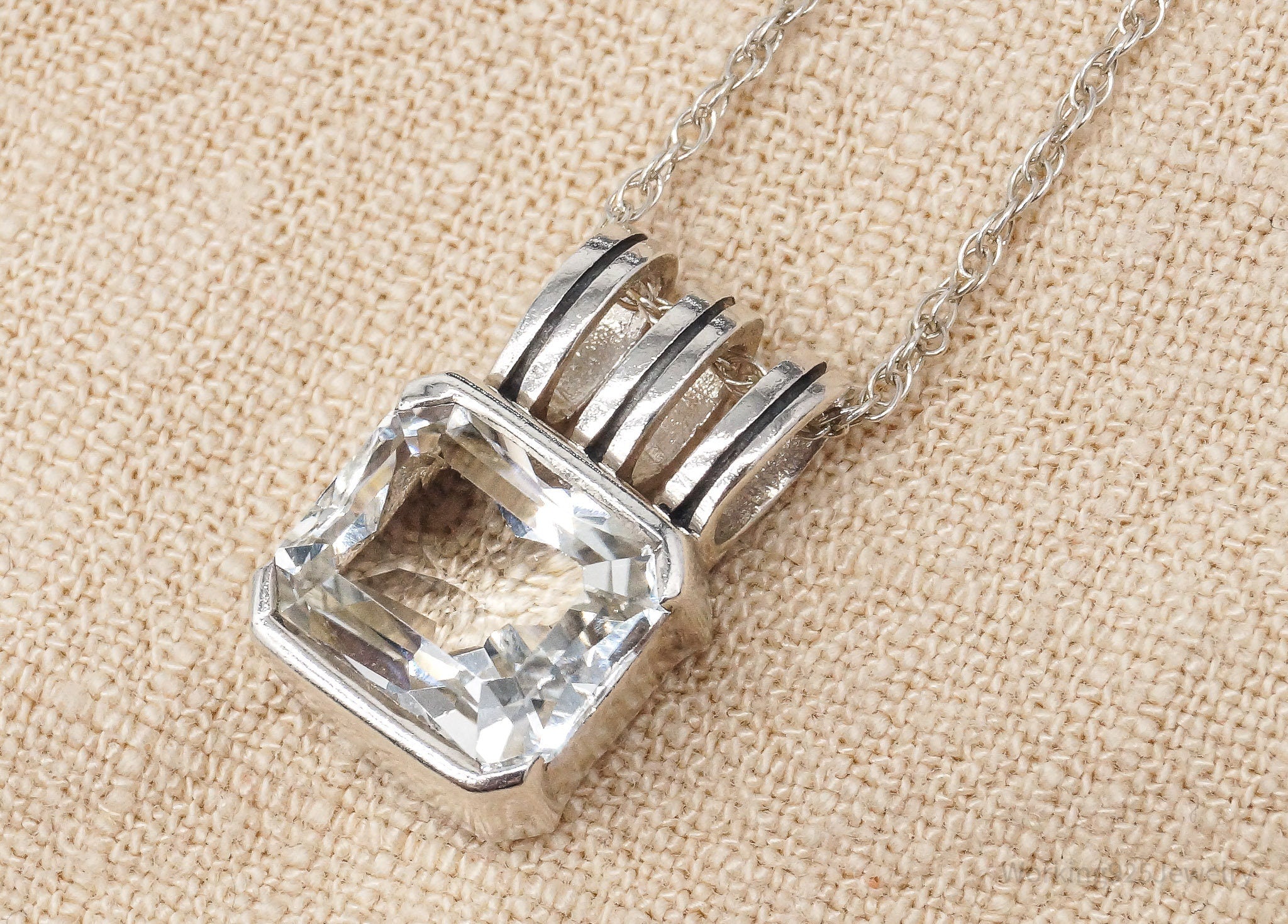 Vintage White Sapphire Sterling Silver Necklace 18"