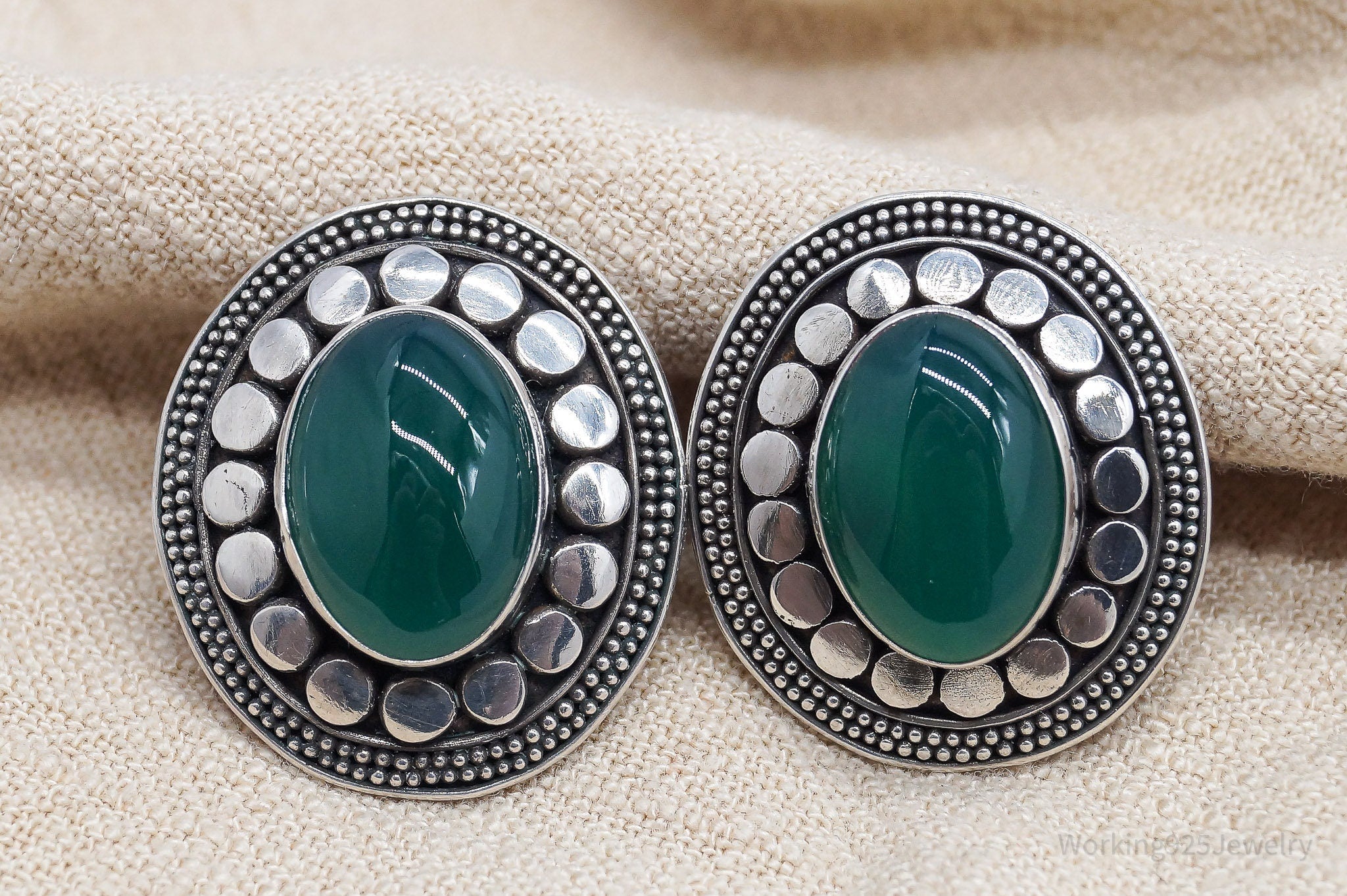 Vintage Green Onyx Sterling Silver Earrings