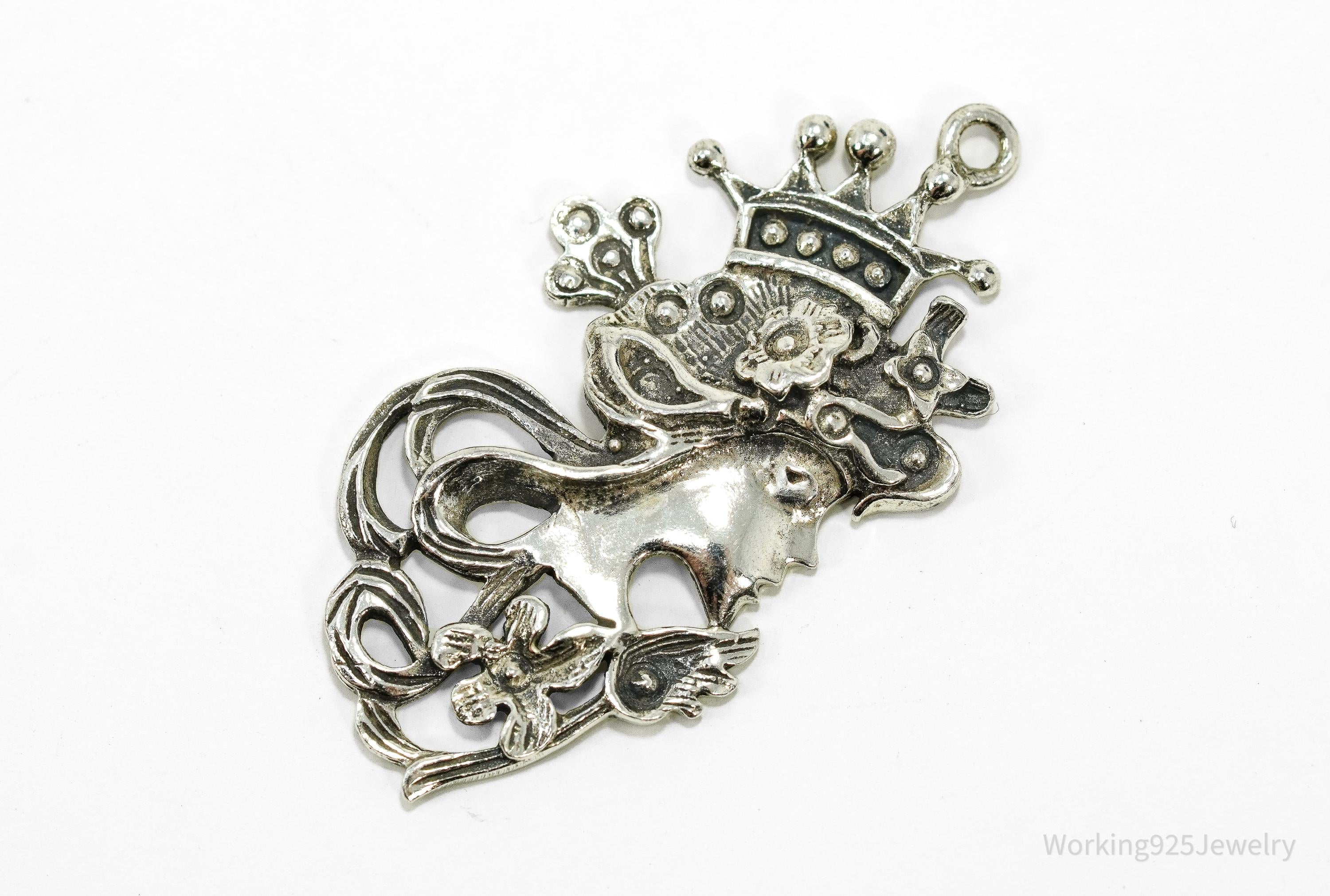 Vintage Art Nouveau Style Queen Sterling Silver Pendant