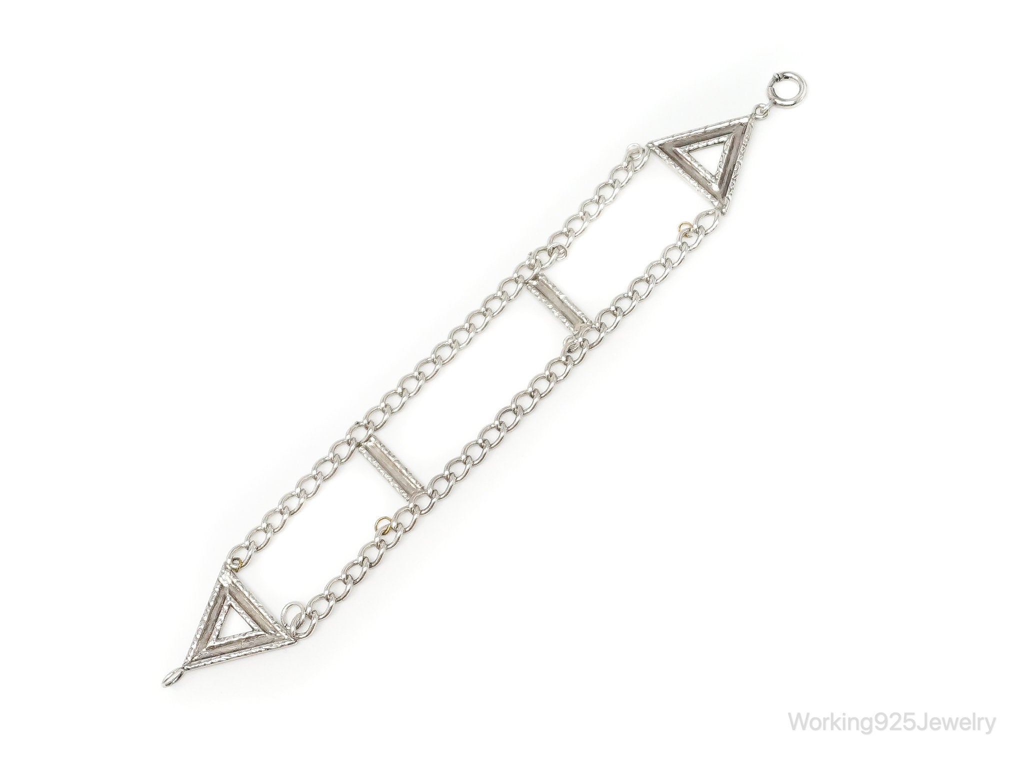 Vintage Trangle Ends Sterling Silver Charm Link Bracelet