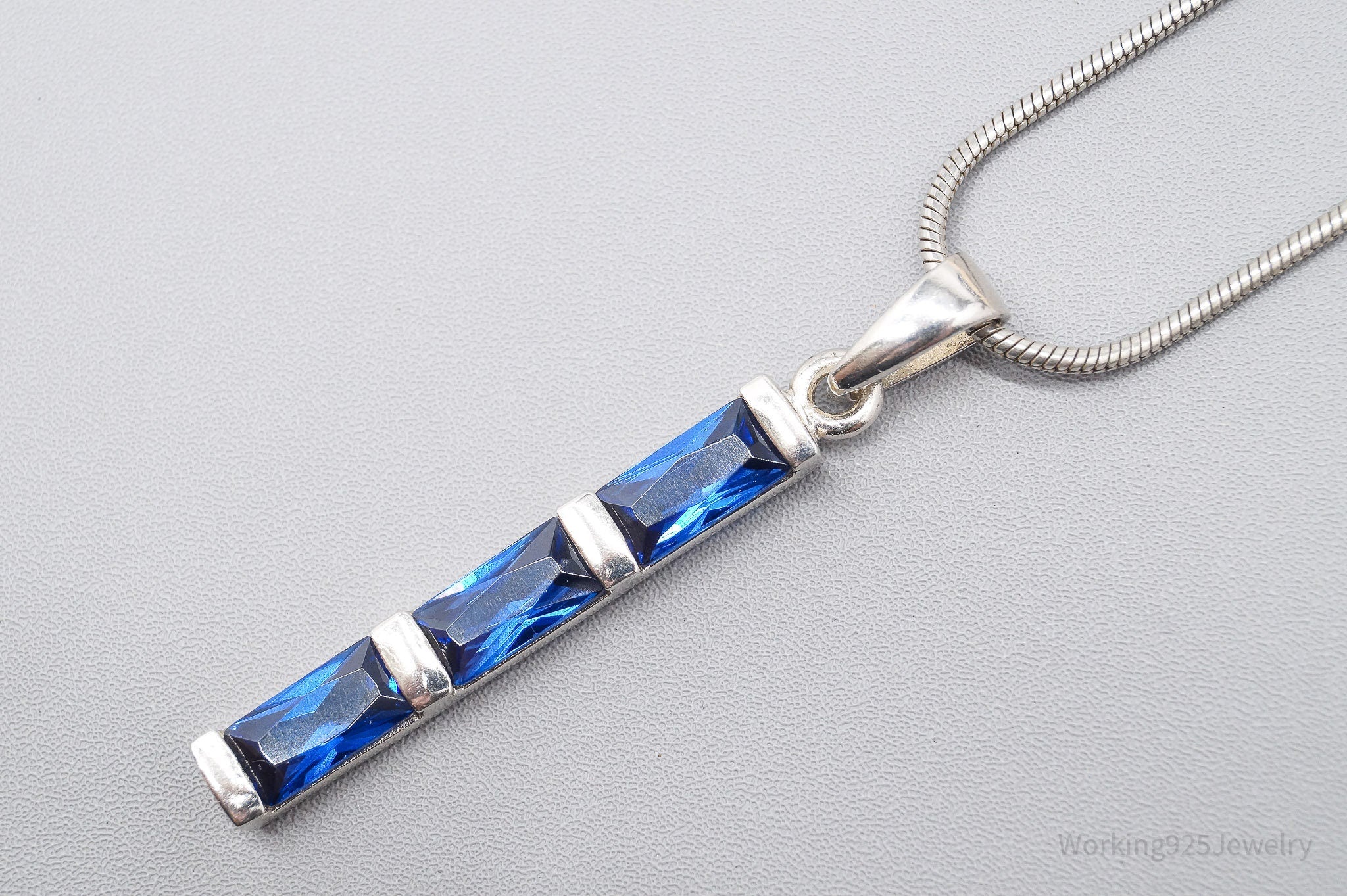 Vintage Lab Sapphire Sterling Silver Necklace 18"