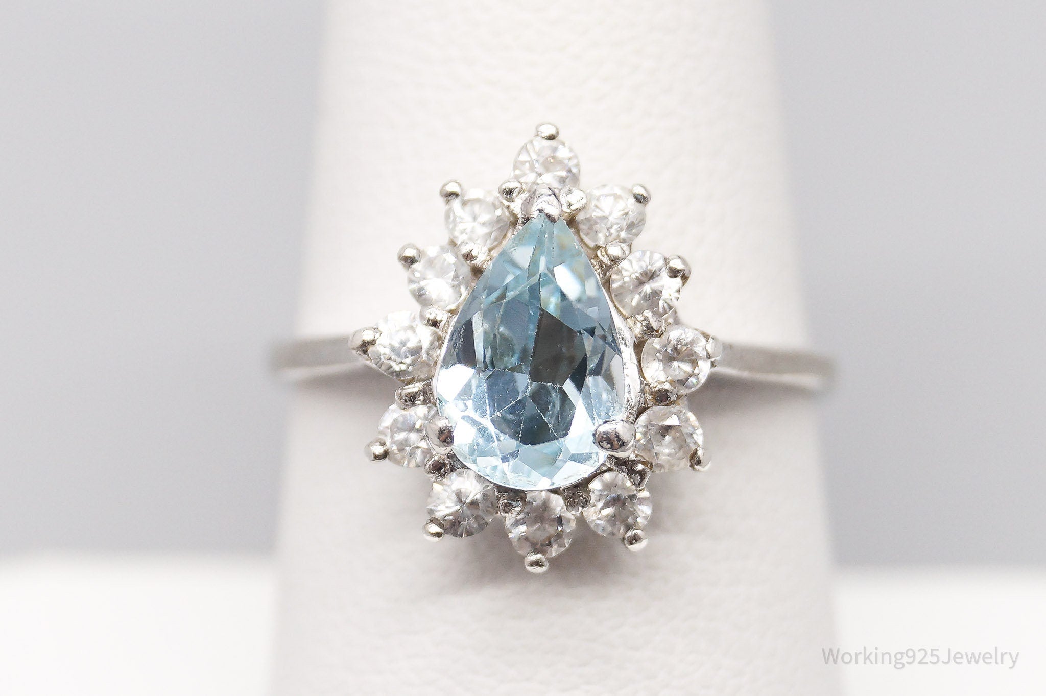 Vintage Blue Topaz Cubic Zirconia Sterling Silver Ring - Size 7.75