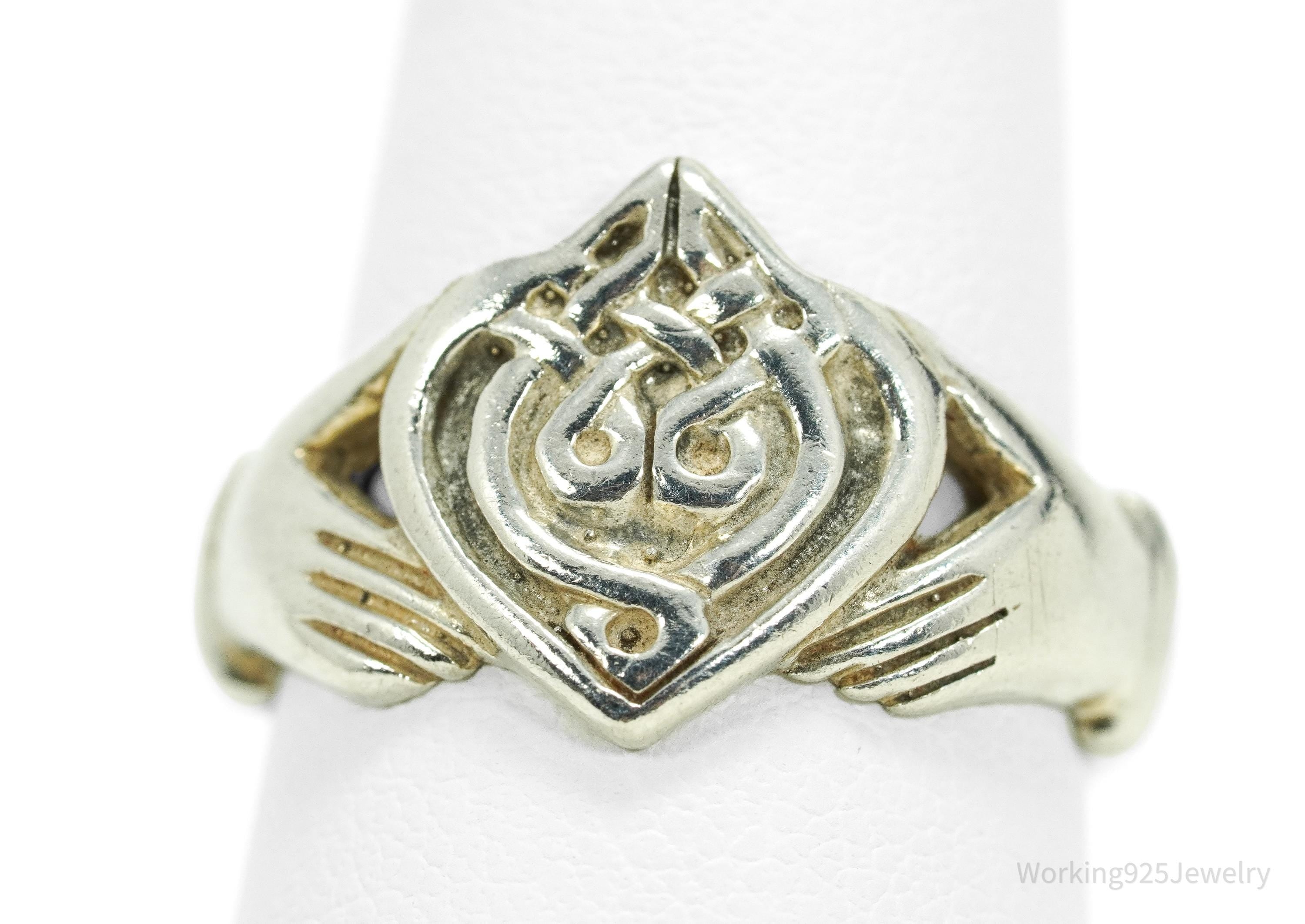 Vintage Irish Claddagh Sterling Silver Ring - Size 7.25