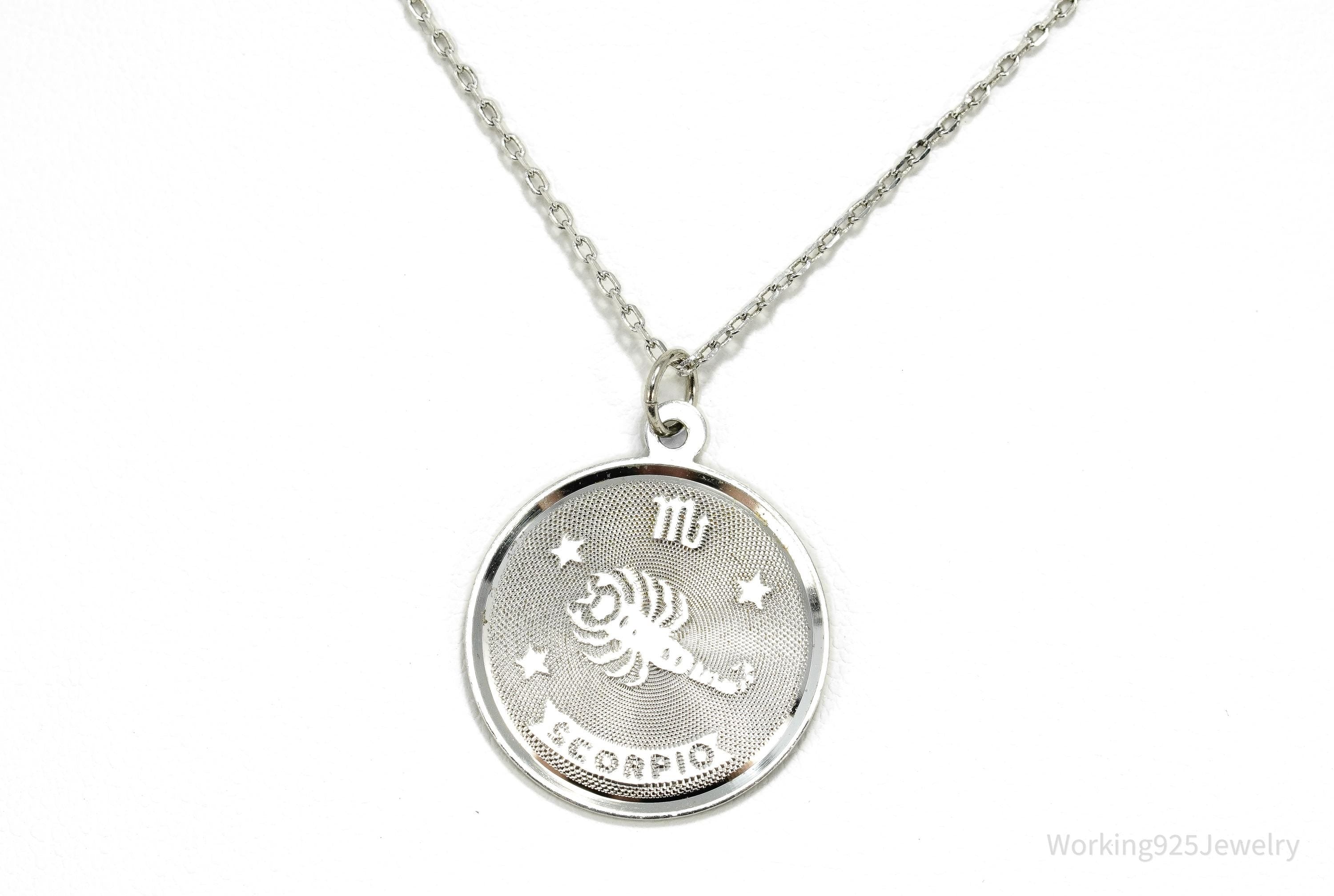 Vintage Scorpio Zodiac Sterling Silver Necklace 18"