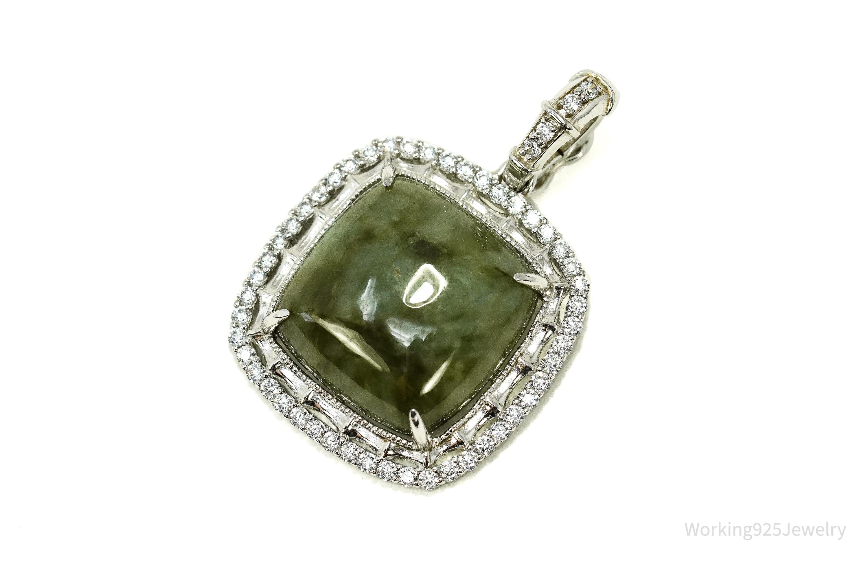 Vintage PAJ Jade & Cubic Zirconia Sterling Silver Pendant