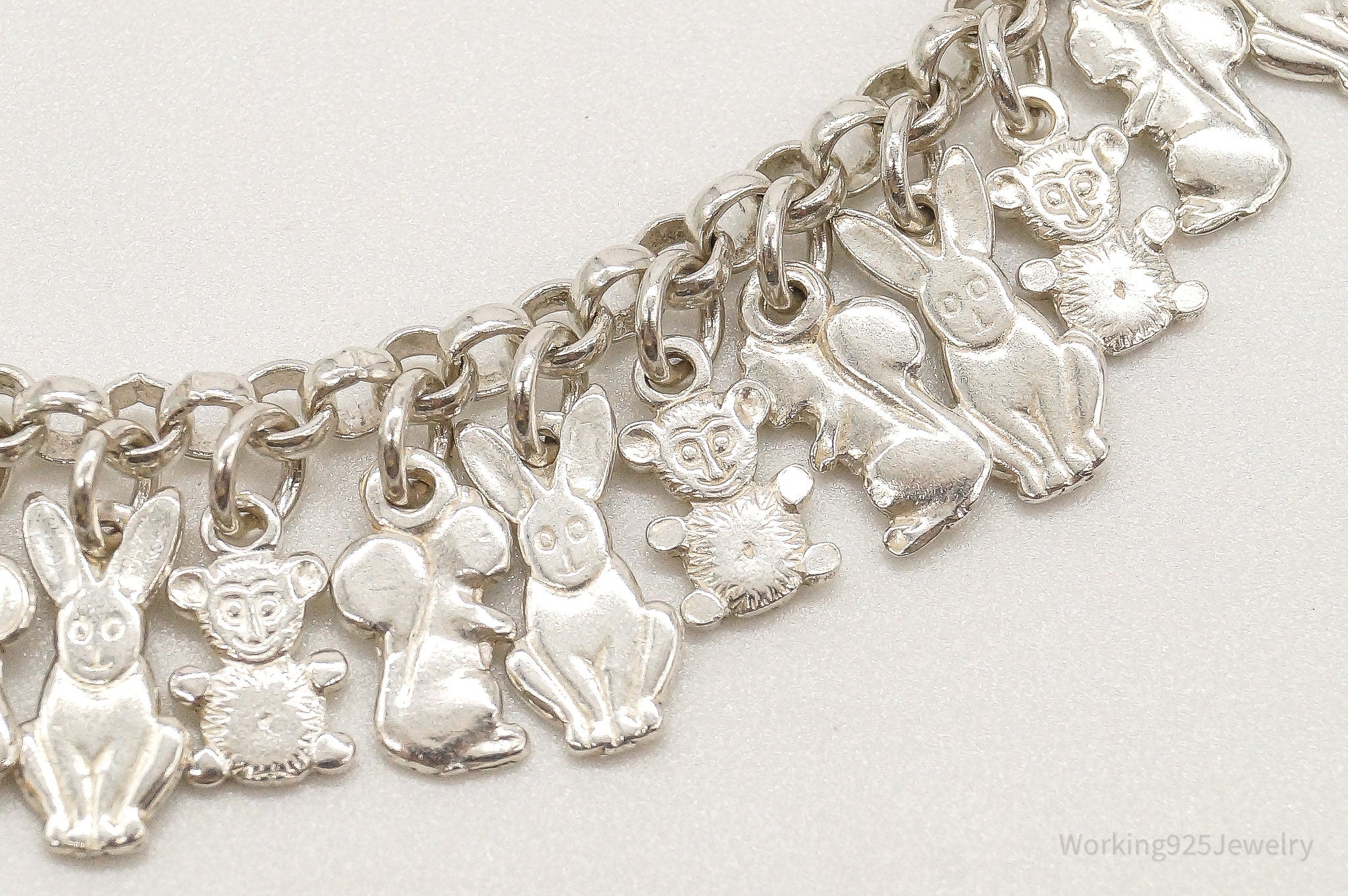 Vintage Rabbit Squirrel Teddy Bear Charms Sterling Silver Bracelet