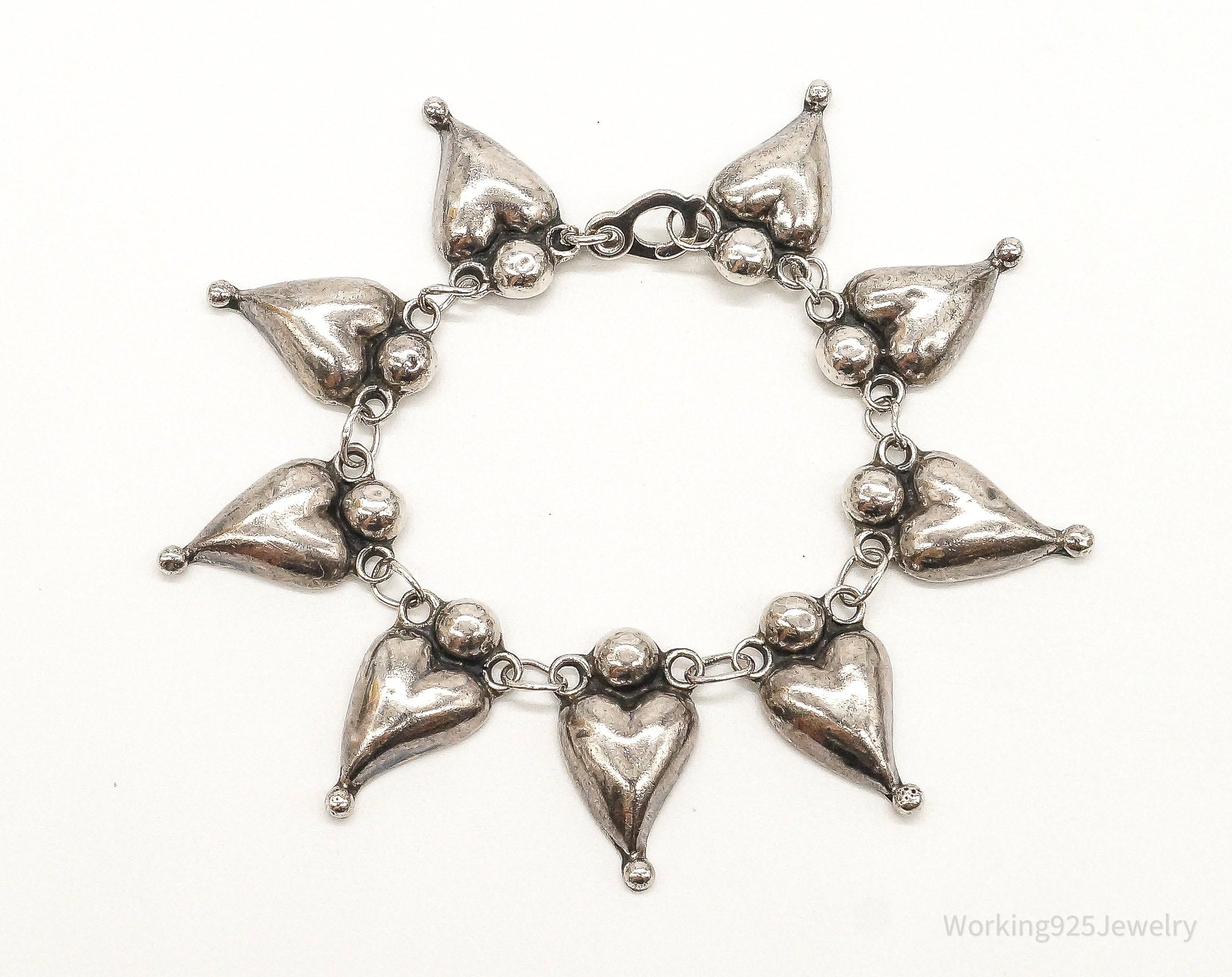 Vintage Mexico Modernist Hearts Sterling Silver Bracelet