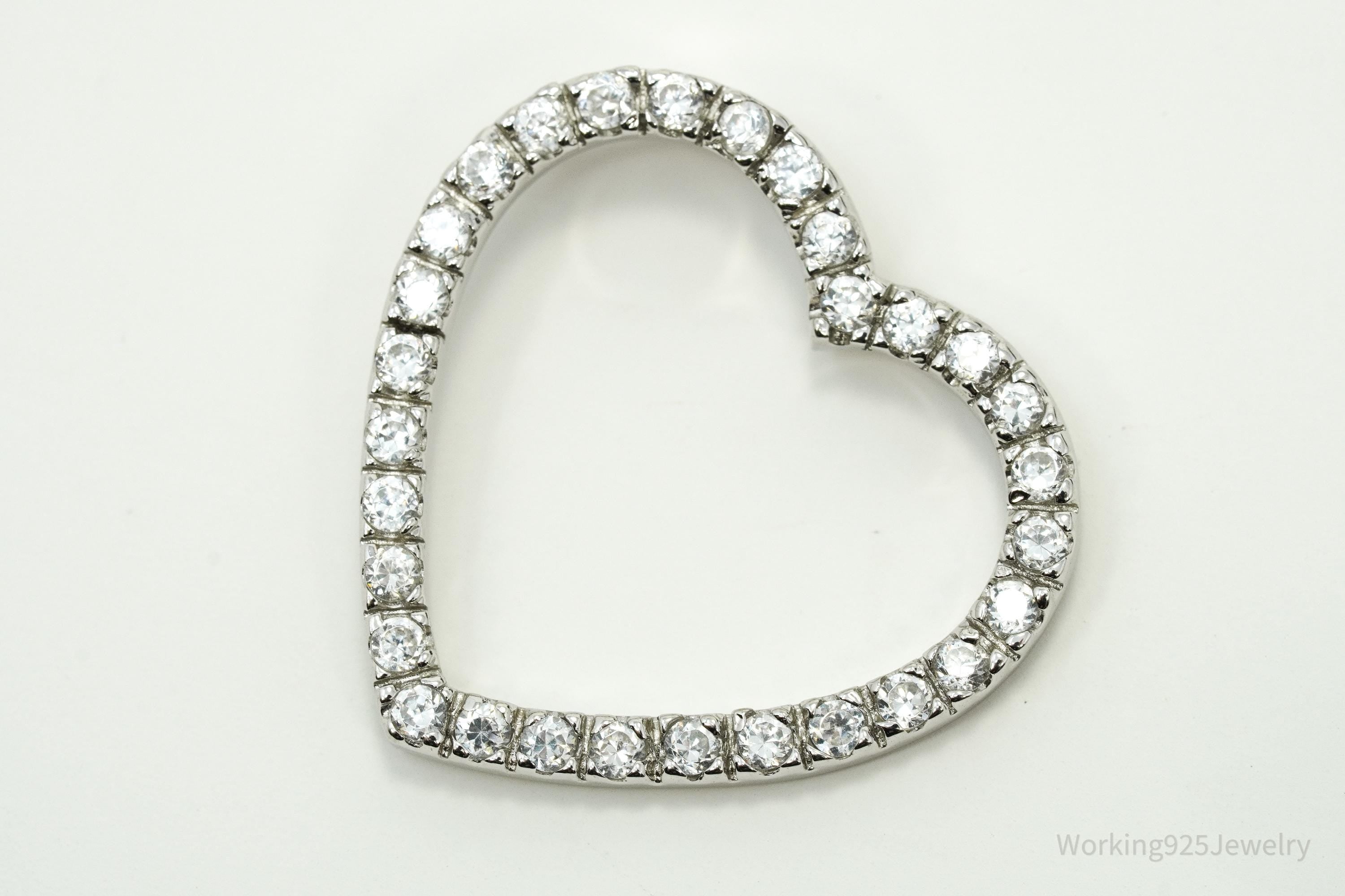 Vintage Open Heart Cubic Zirconia Accented Sterling Silver Pendant
