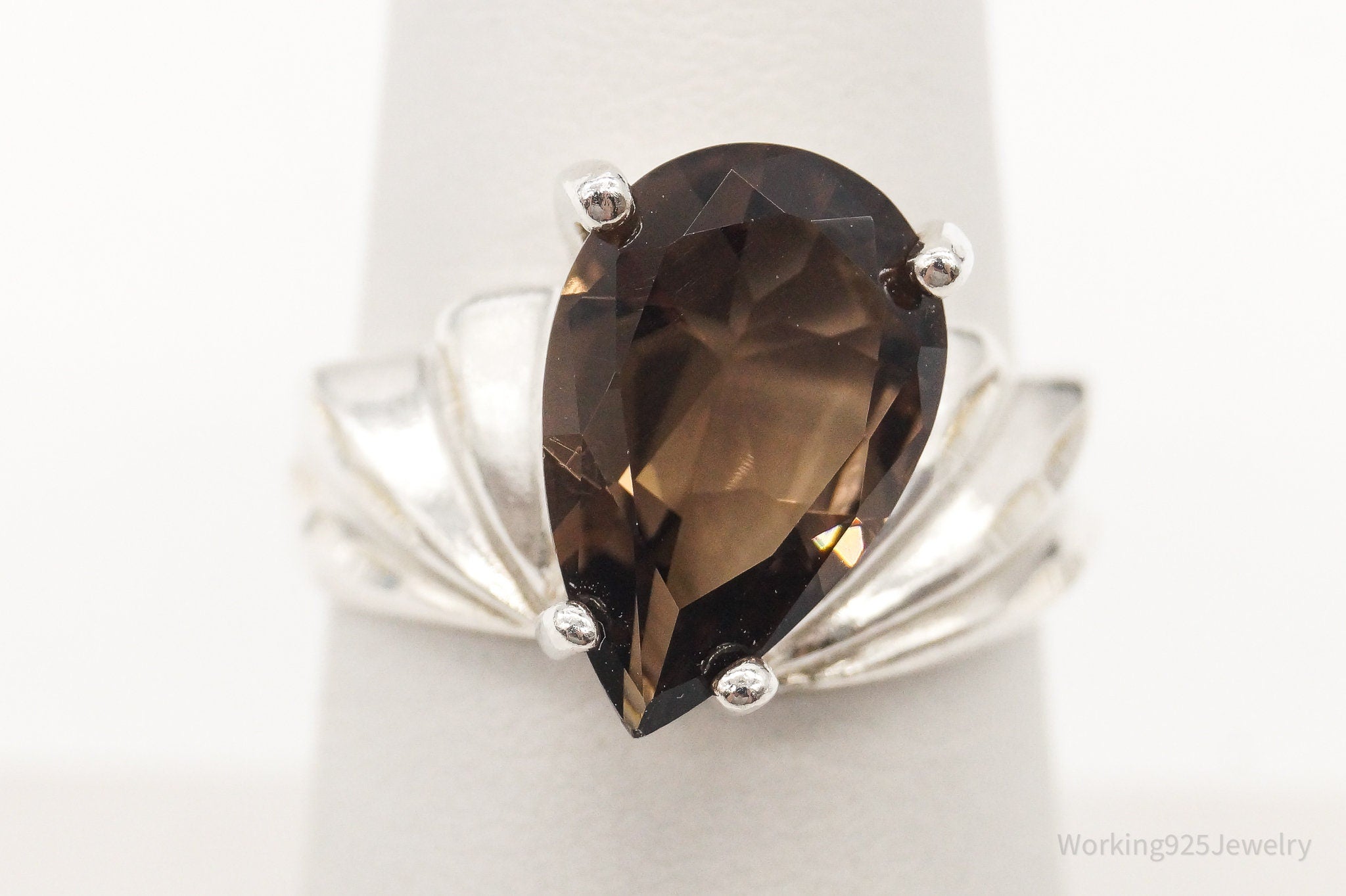 Vintage Large Smoky Topaz Sterling Silver Ring - Size 6.75