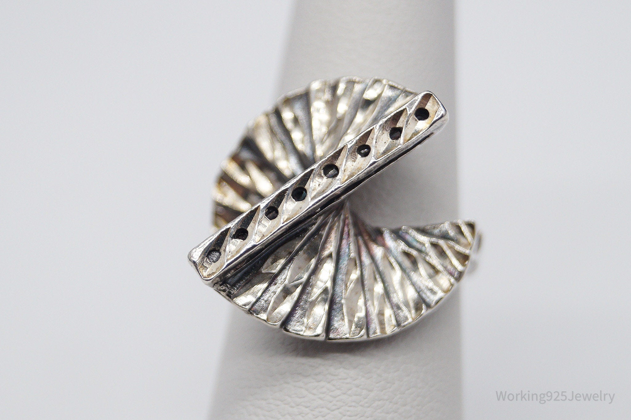 Vintage Brutalist Modernist Style Fan Sterling Silver Ring - Size 6
