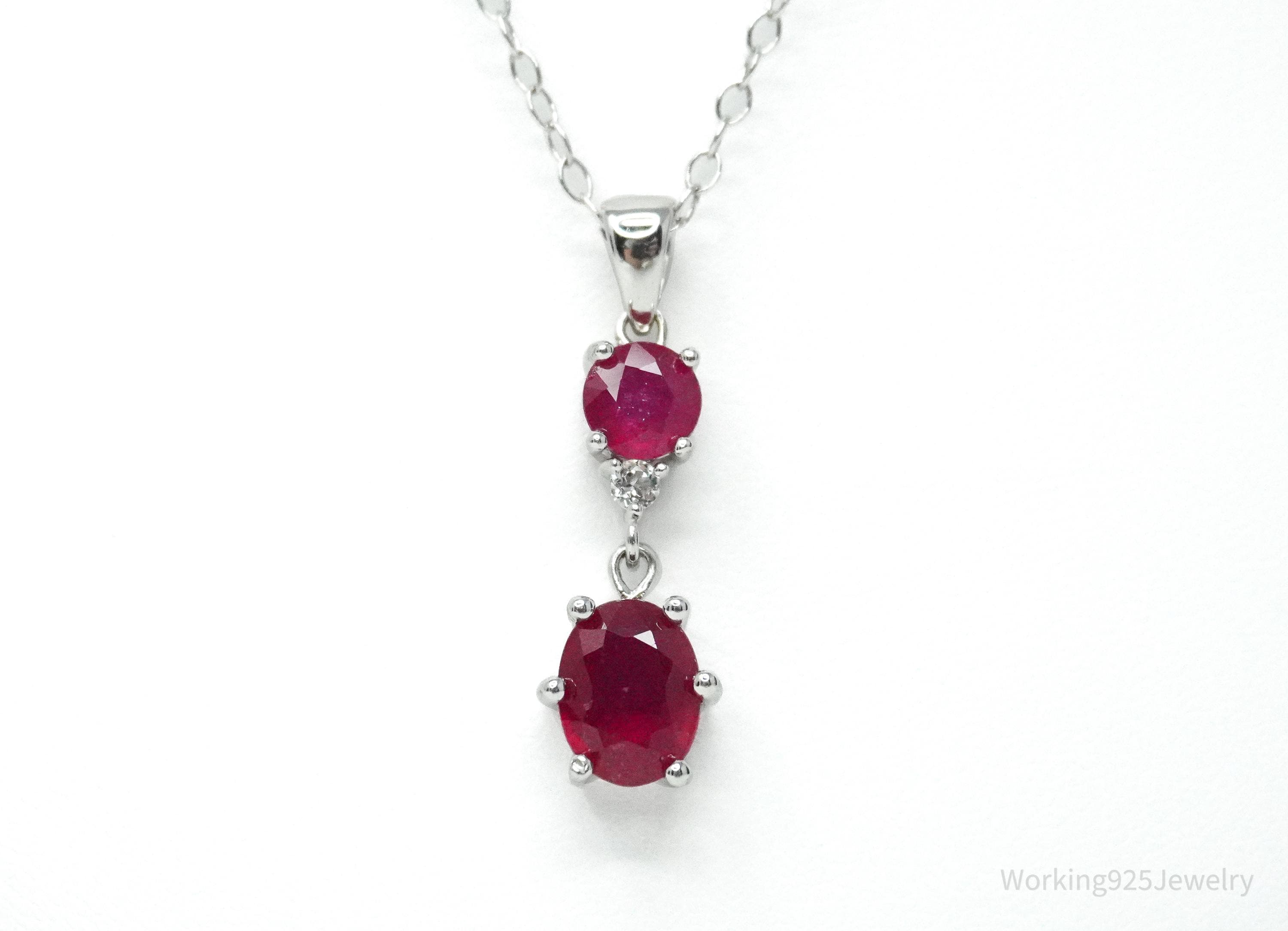 JTV's TGGC Ruby & White Topaz Sterling Silver Necklace 18"