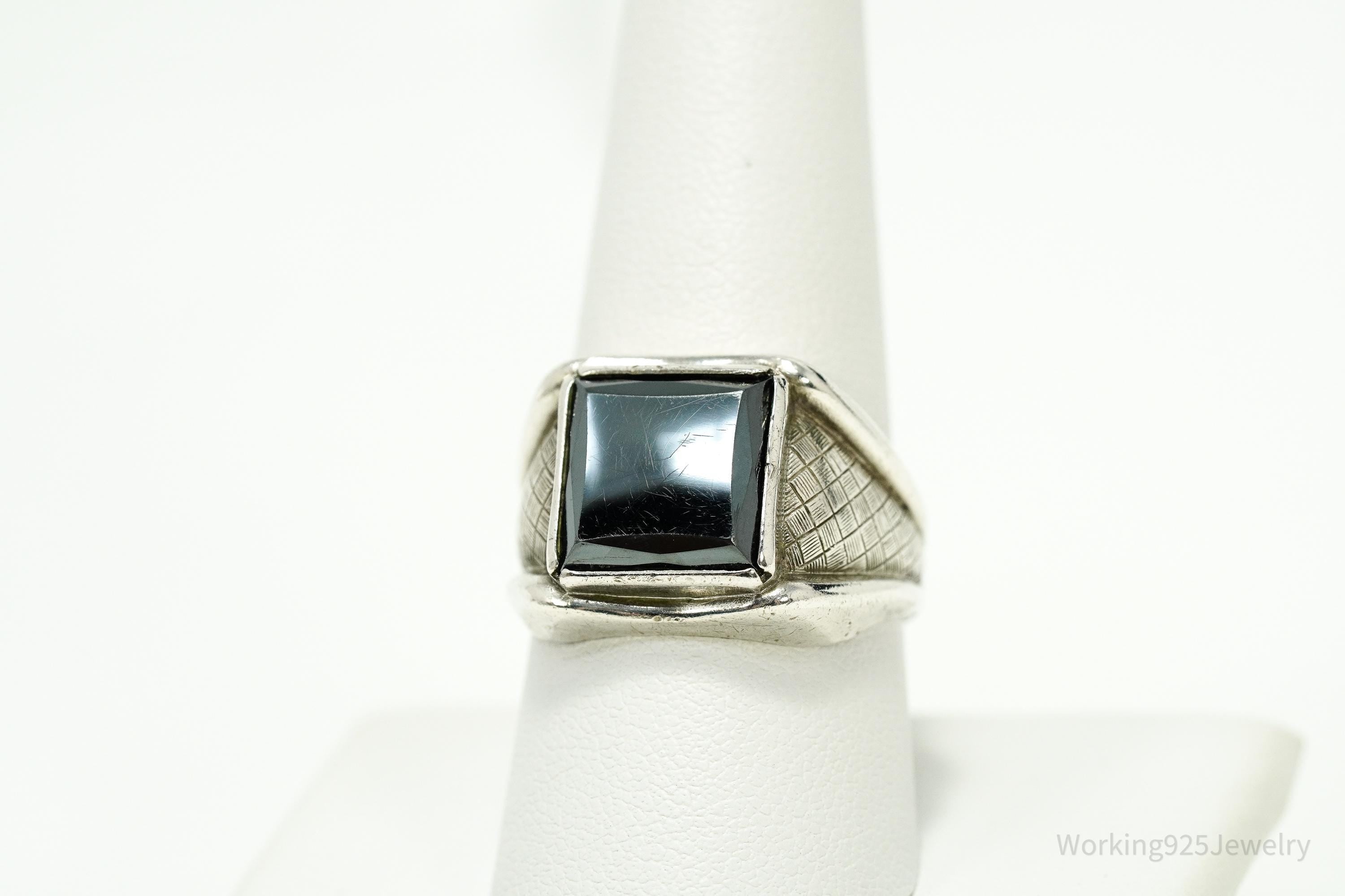 Antique Clark & Coombs Hematite Sterling Silver Ring - Size 9.25